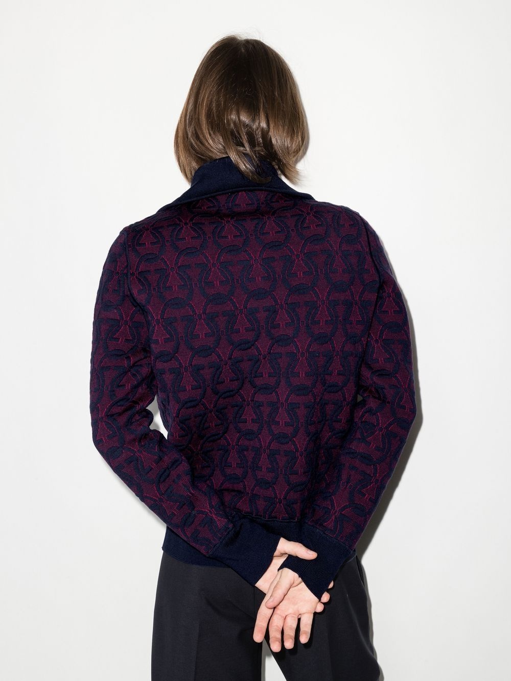 Gancini-jacquard zip-up jumper - 3