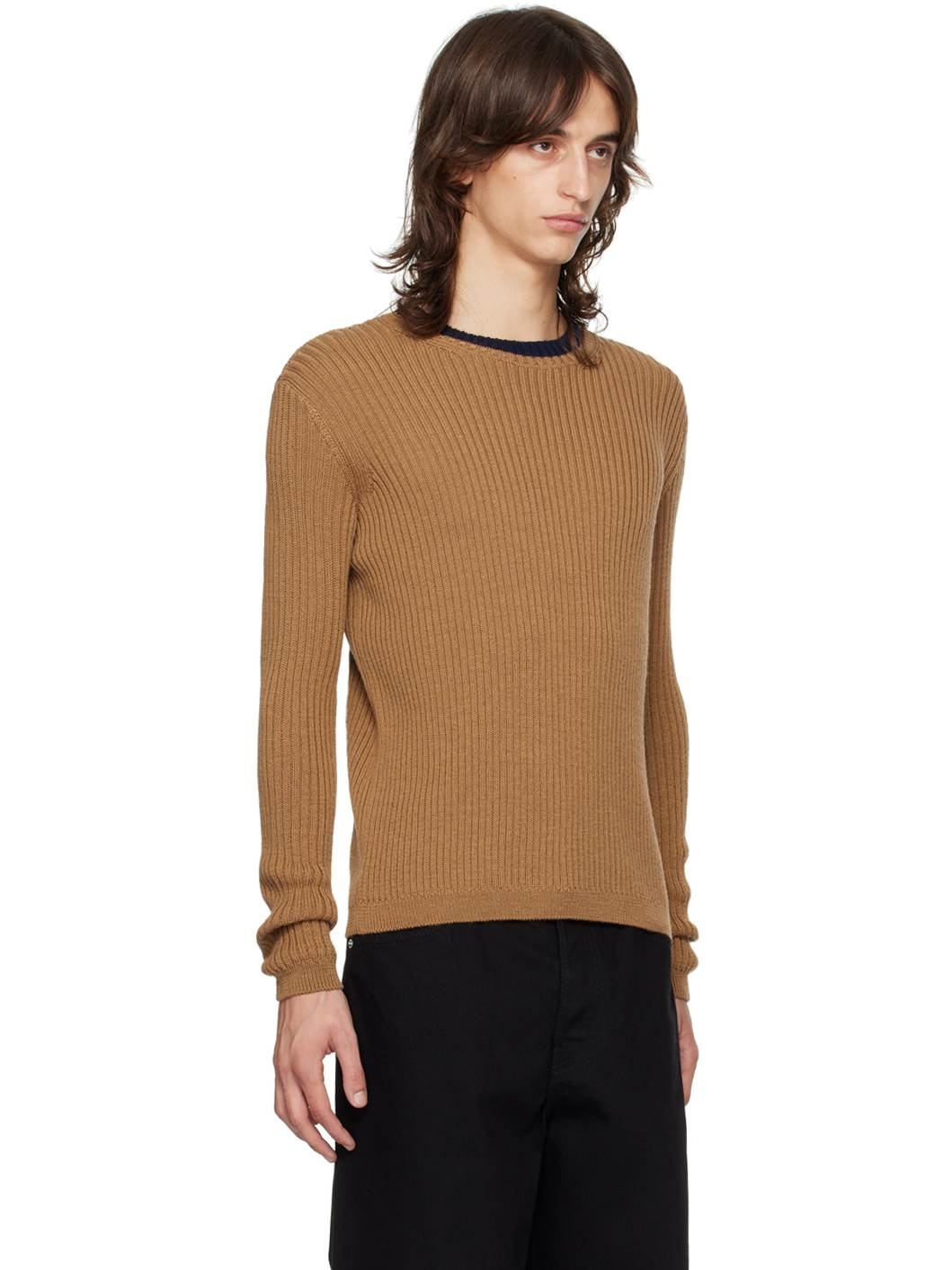 Brown Striped Crewneck Sweater - 2
