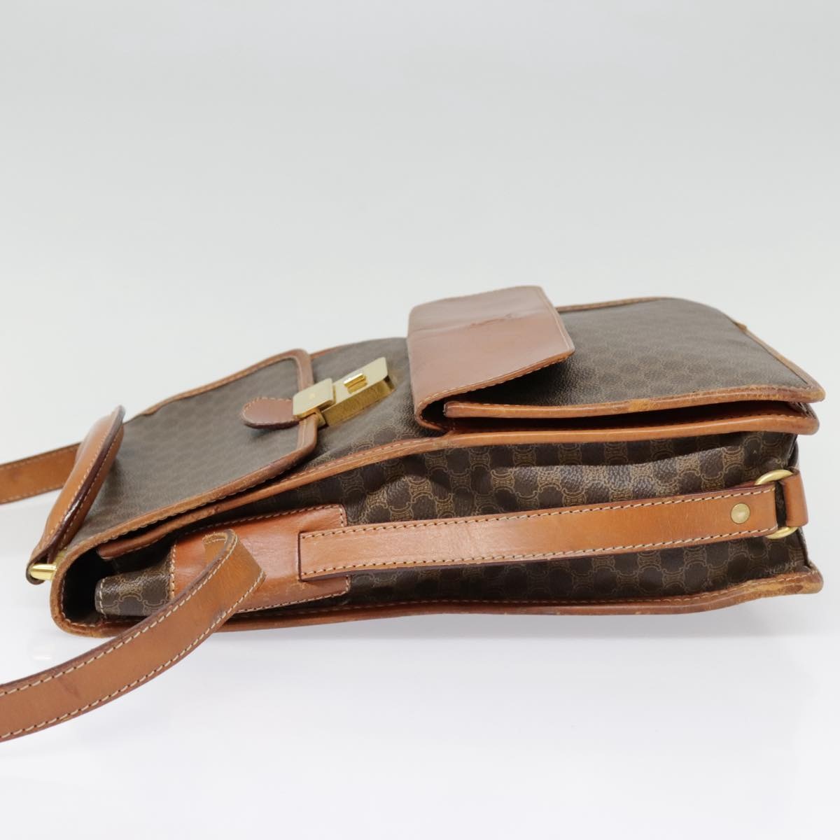 CELINE Macadam Canvas Shoulder Bag Pvc Leather Brown Gold - 3