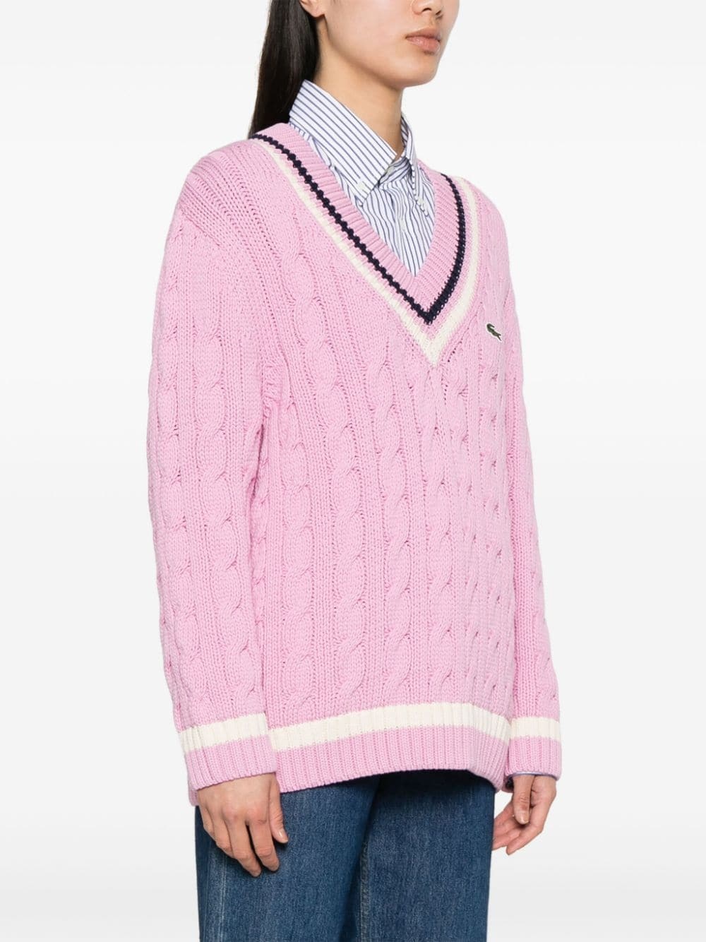 logo-embroidered cable-knit jumper - 3