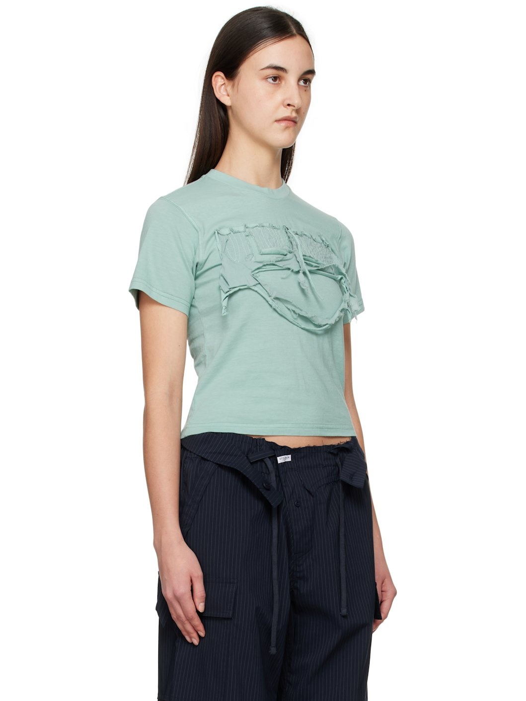 Blue Distressed Fitted T-shirt - 2