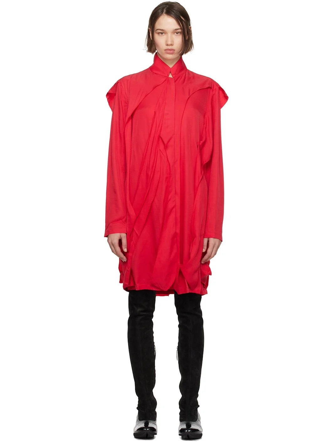 Red Potnia Shirt Midi Dress - 1