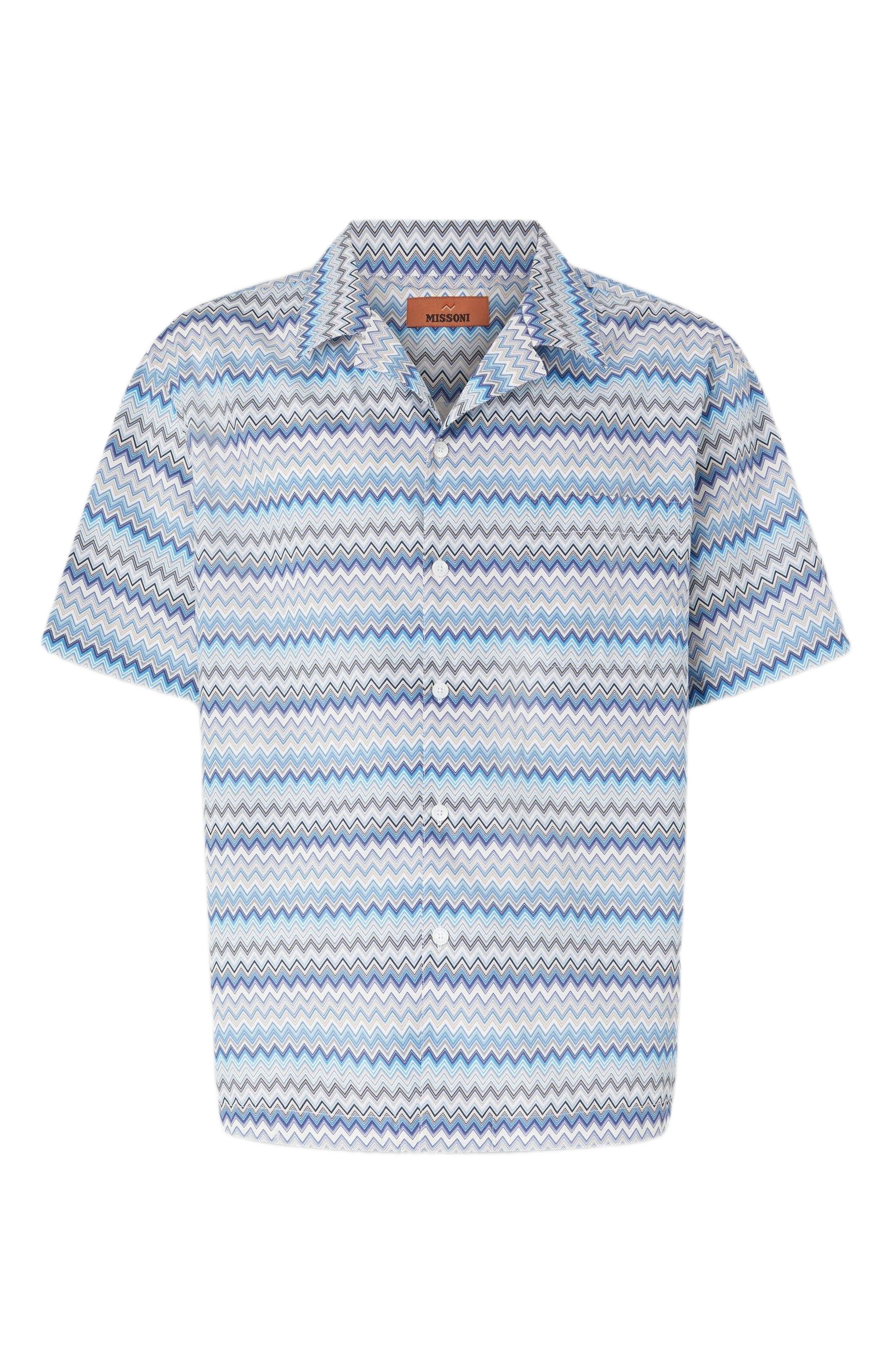 Missoni Zig Zag Cotton Poplin Bowling Shirt With Breast Pocket in Blue & Grey at Nordstrom - 6