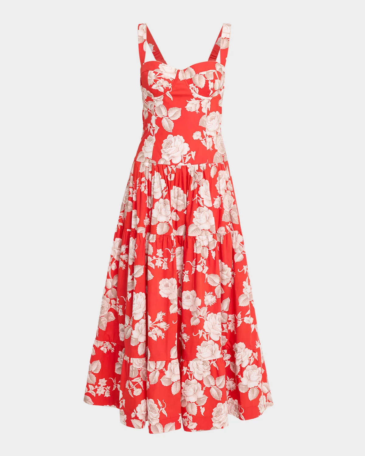 Santiago Bustier Tiered Floral Poplin Midi Dress - 1