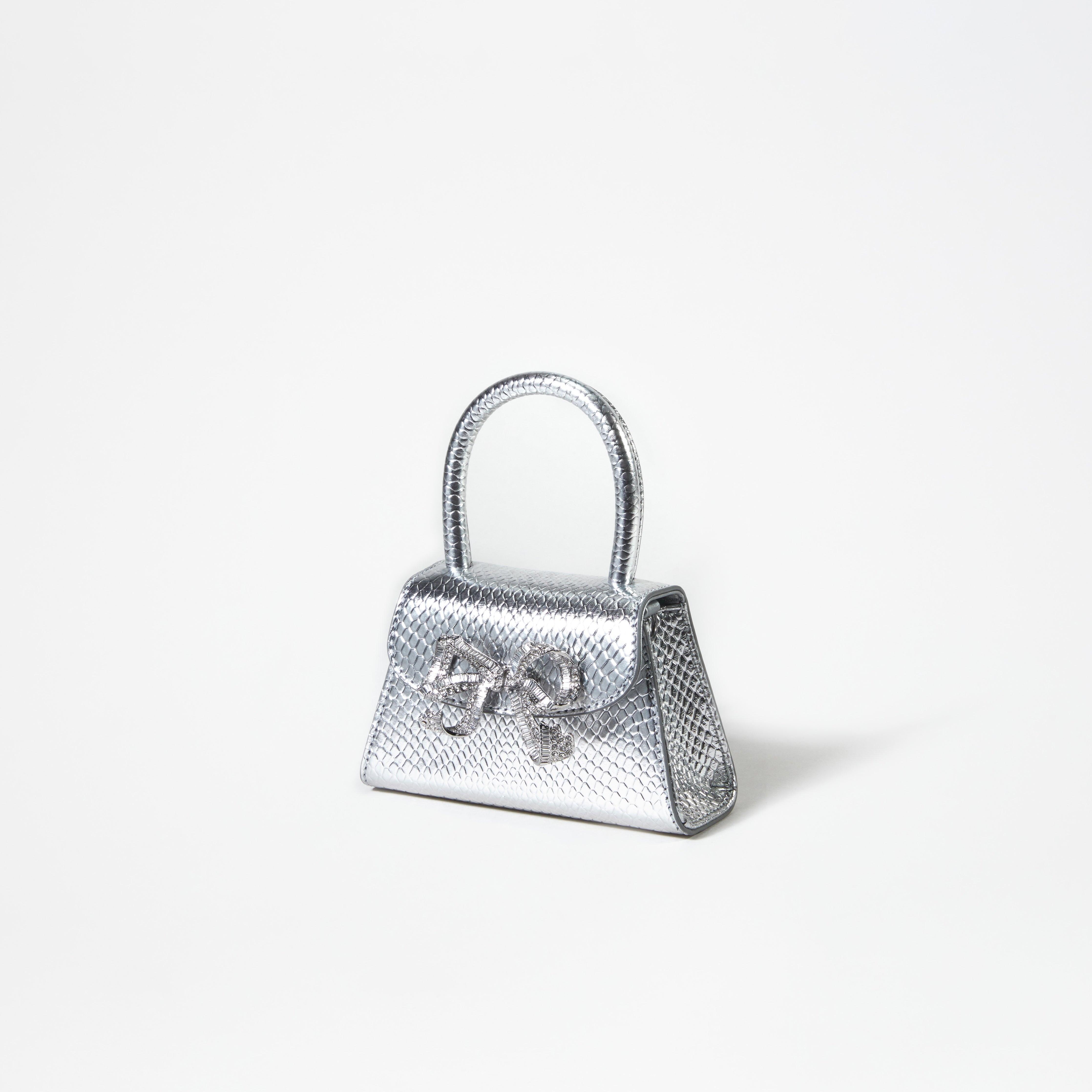 Silver Python Diamante Bow Micro Bag - 3