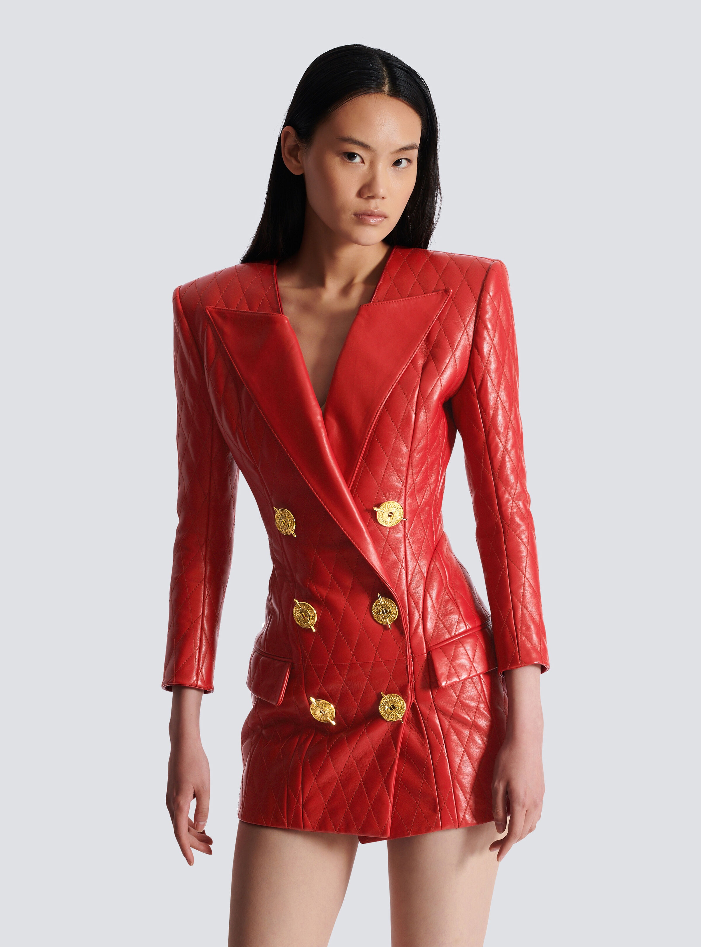 Short quilted leather dress - 6