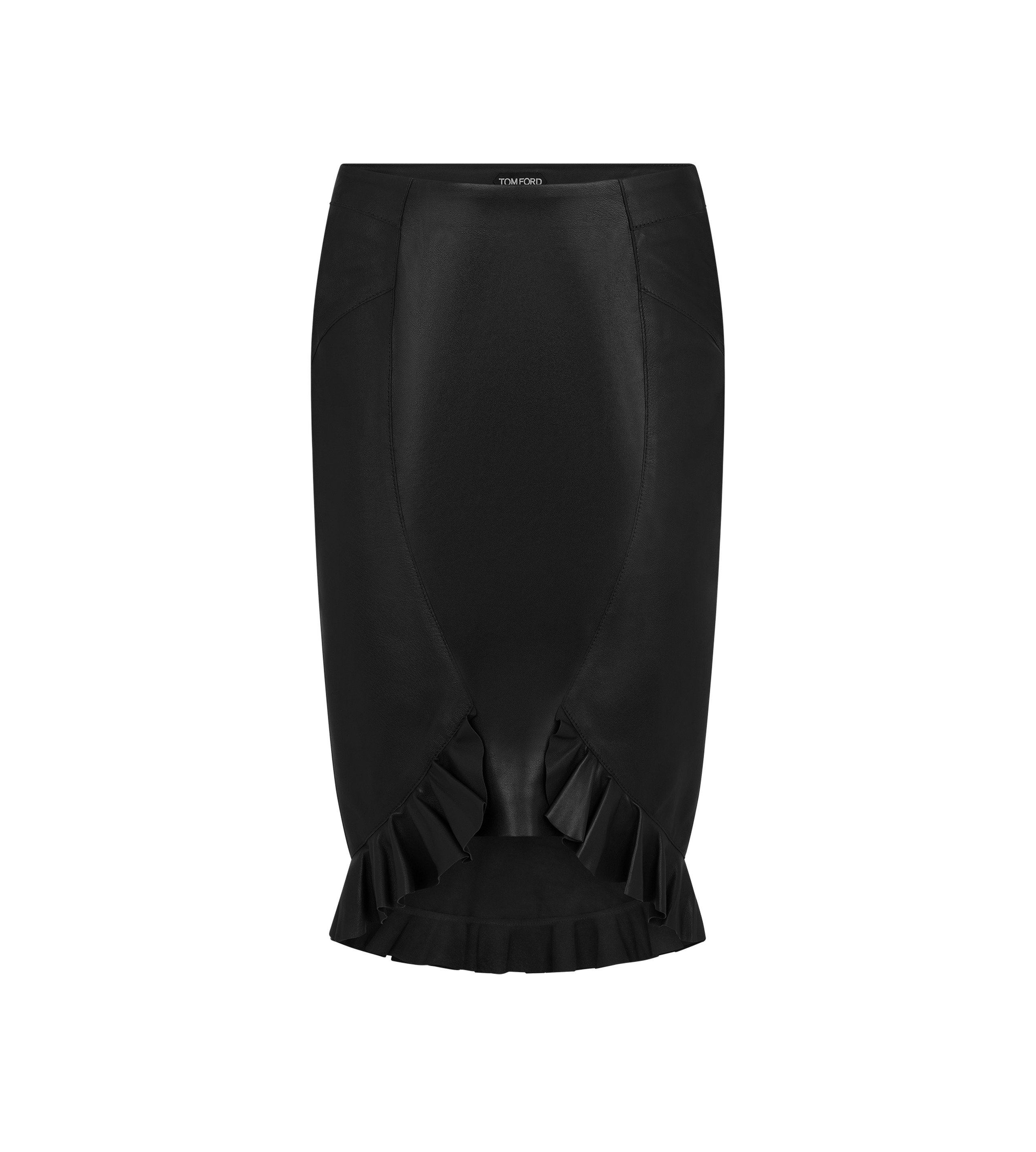RUFFLED HEM LEATHER SKIRT - 1