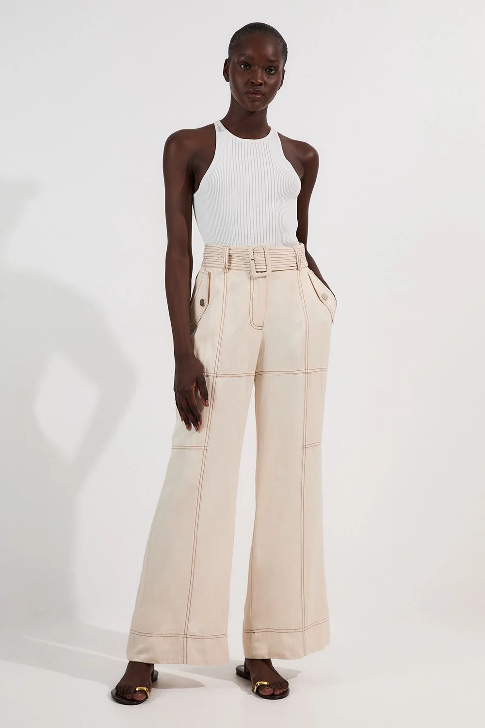 Premium Linen Twill Topstitch Woven Trouser - 1