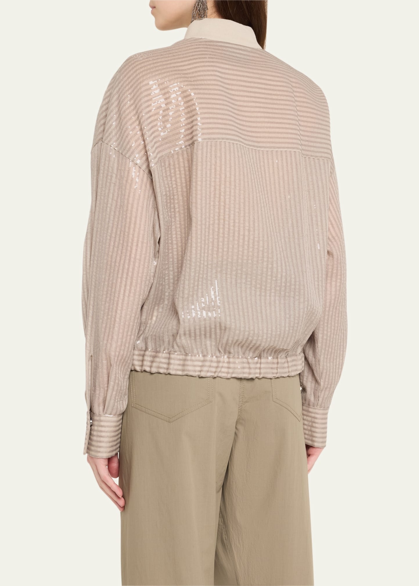 Stripe Sequined Organza Bomber Jacket - 3