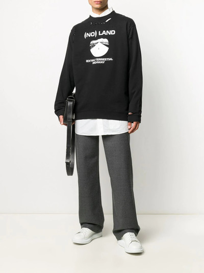 Raf Simons distressed slogan sweatshirt outlook