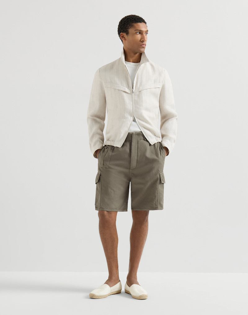 Brunello Cucinelli Garment-dyed Bermuda shorts in cotton and linen canvas with cargo pockets outlook