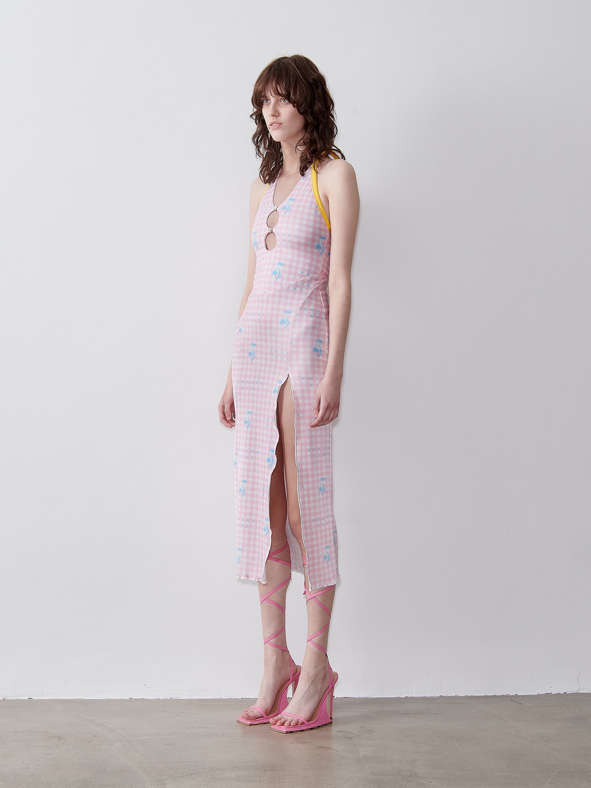HEATHER MIDI DRESS PINK GINGHAM - 3