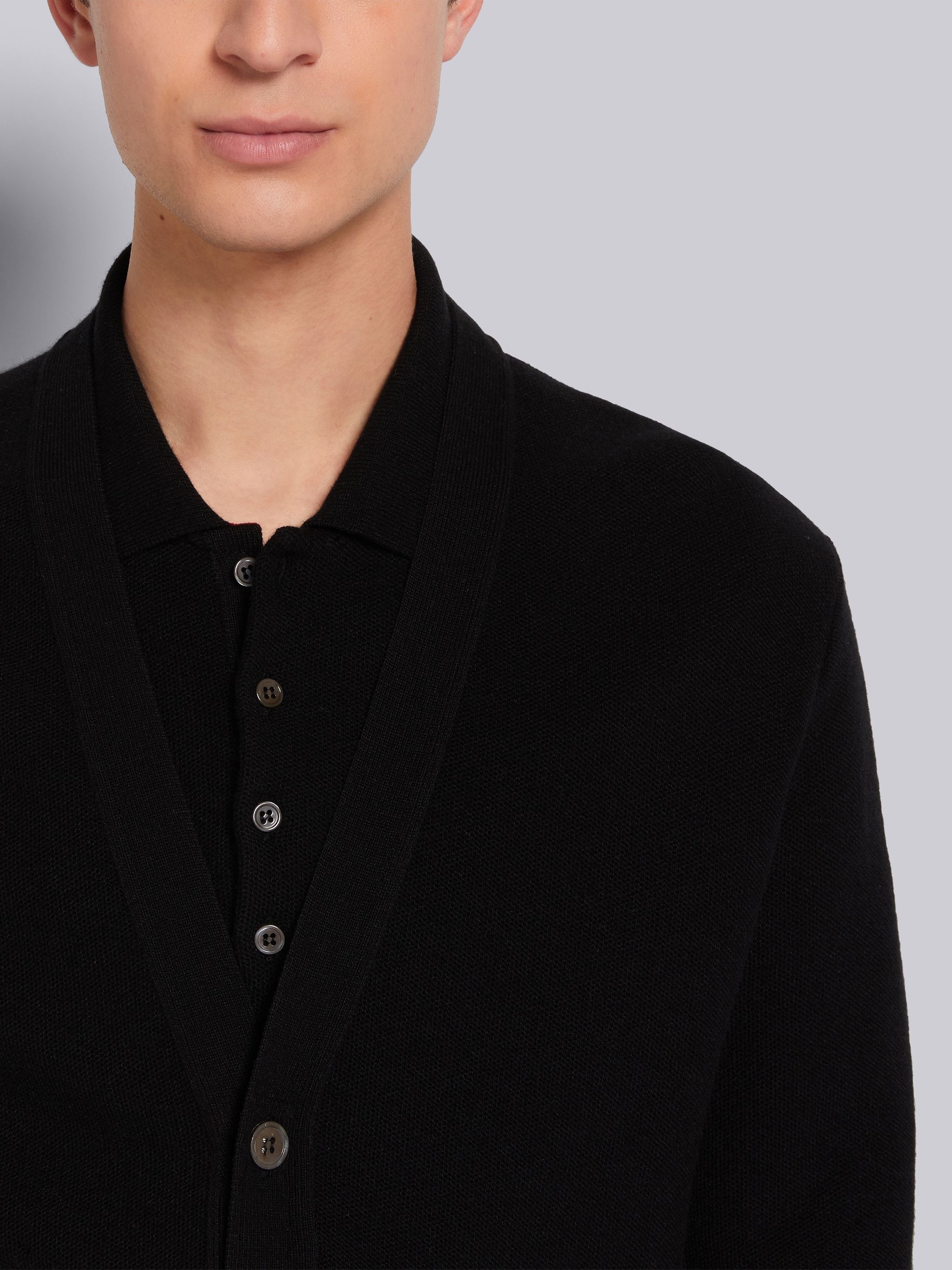 Black Cashmere Pique V-Neck Cardigan - 5