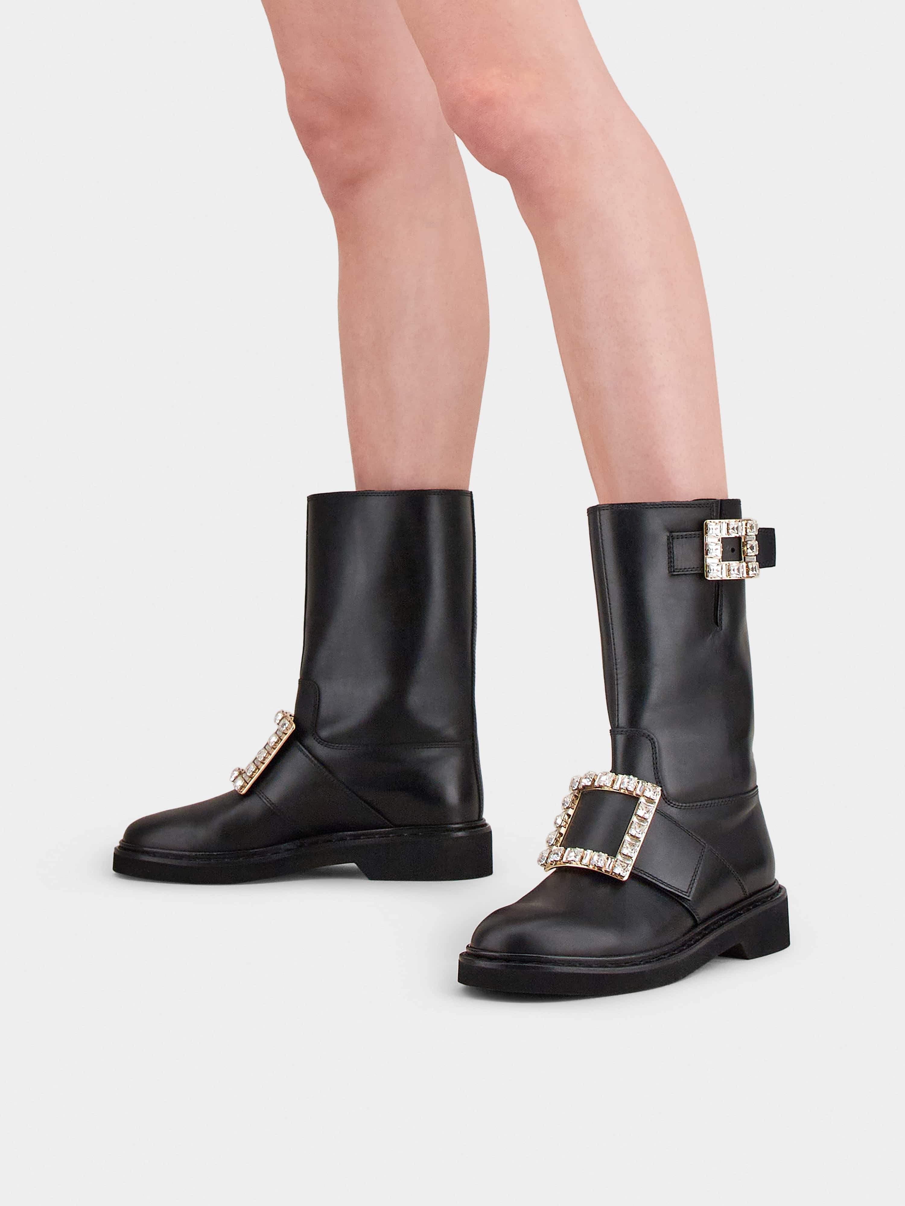 Viv' Rangers Strass Buckle Biker Boots in Leather - 8