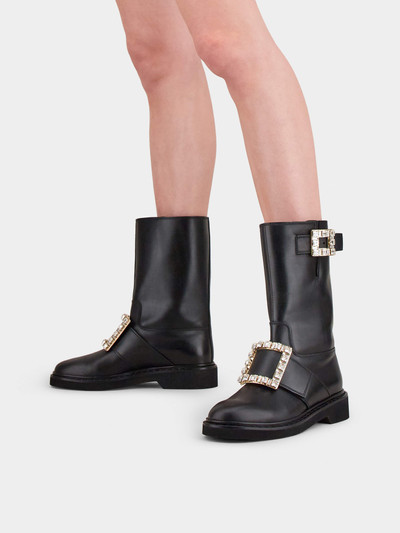 Roger Vivier Viv' Rangers Strass Buckle Biker Boots in Leather outlook