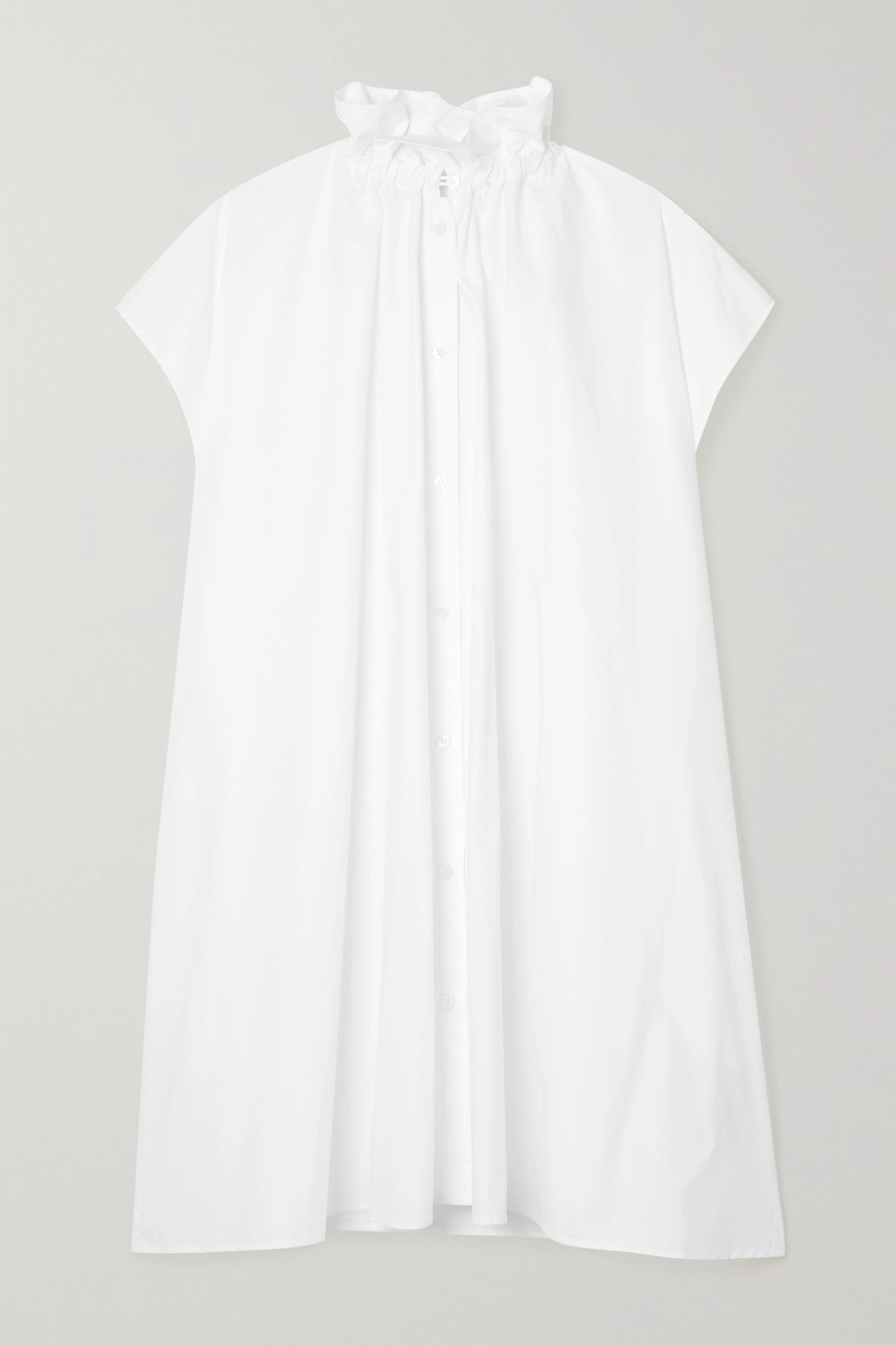 Oversized gathered cotton-poplin dress - 1