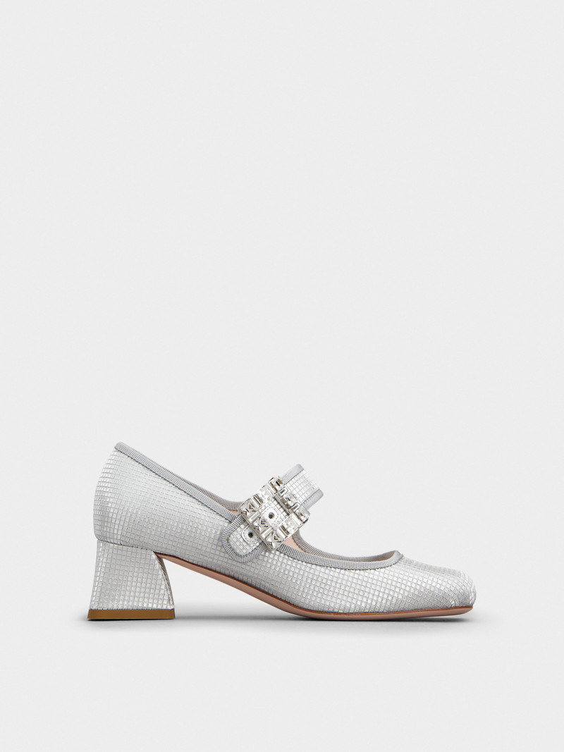 Trés Vivier Strass Buckle Babies Pumps in Fabric - 1