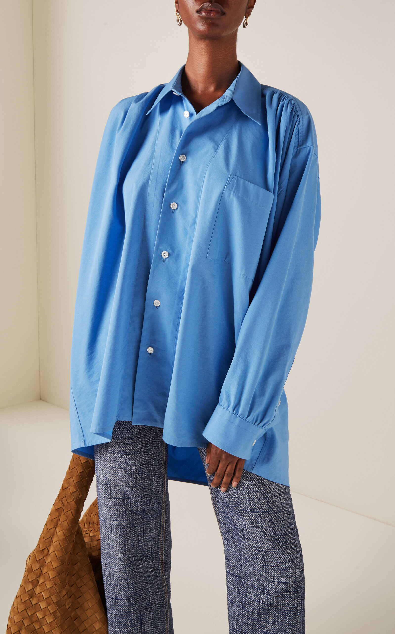 Oversized Cotton-Blend Shirt blue - 2