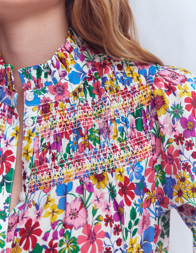 Esme Smocked Detail Frill Top-Multi, Blossoming Garden 3