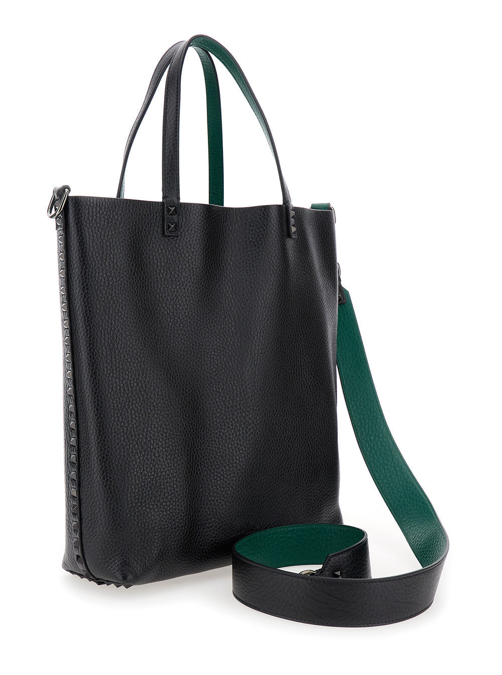 Valentino Garavani Men Black And Green Reversible Tote Bag With Studs In Grained Leather Man - 3
