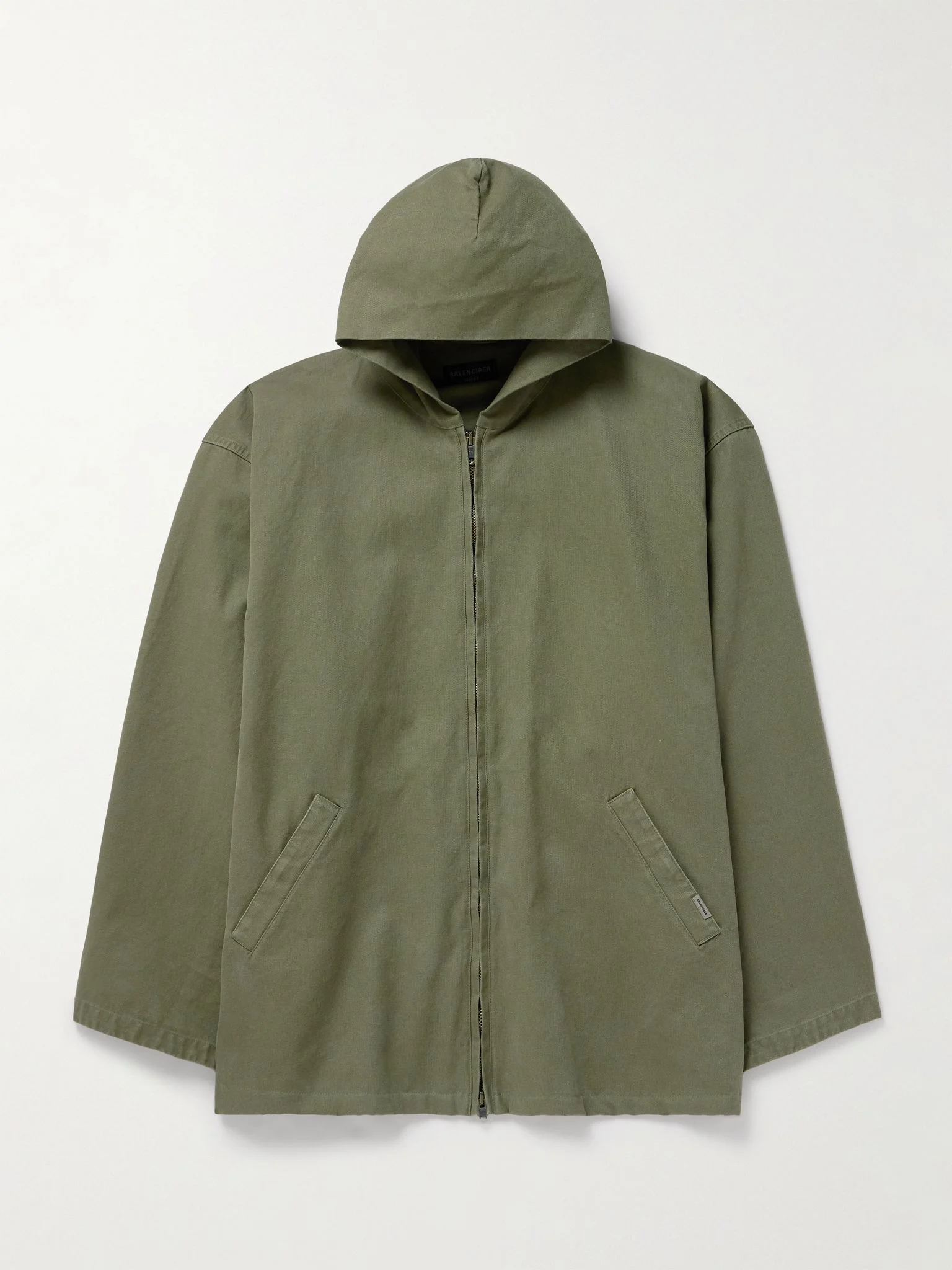 Cotton-Canvas Hooded Jacket Green - 1