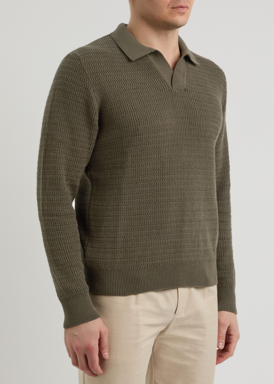 Sunspel Textured Cotton Polo Jumper - 2