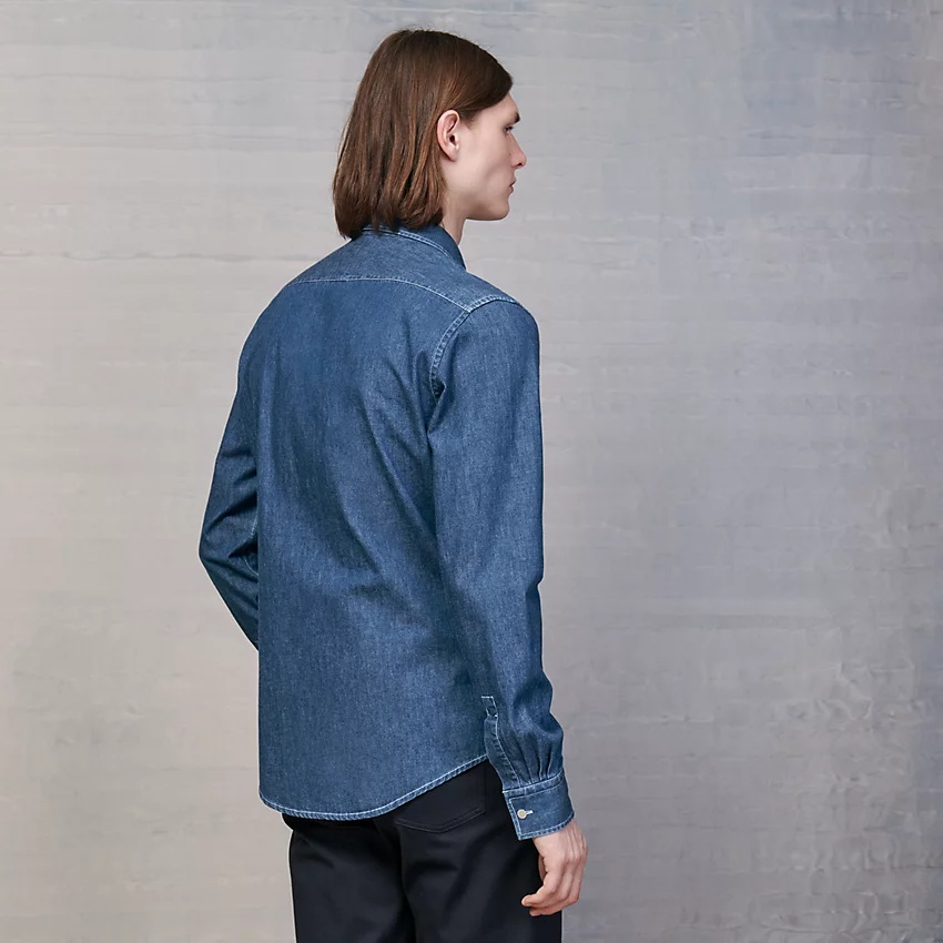 Fitted denim shirt with flexible collar - 2