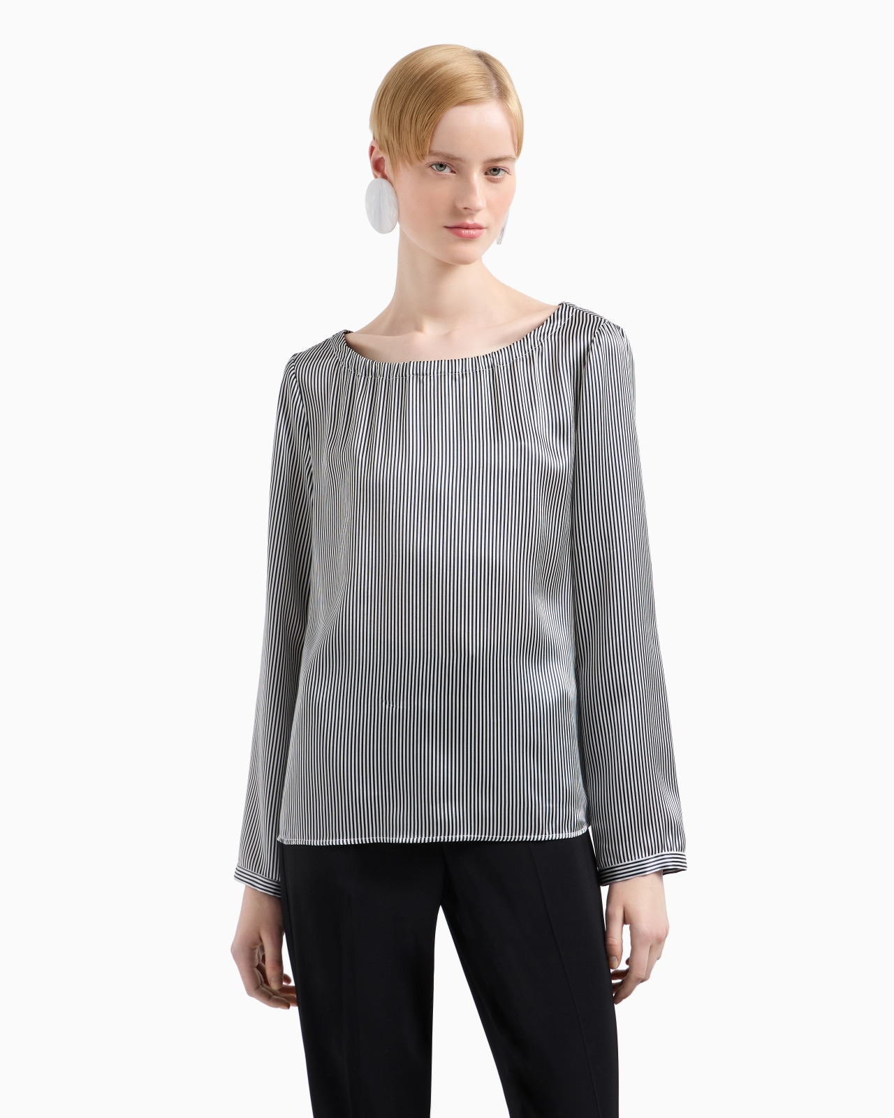 Silk satin blouse with all-over fine-striped print - 2