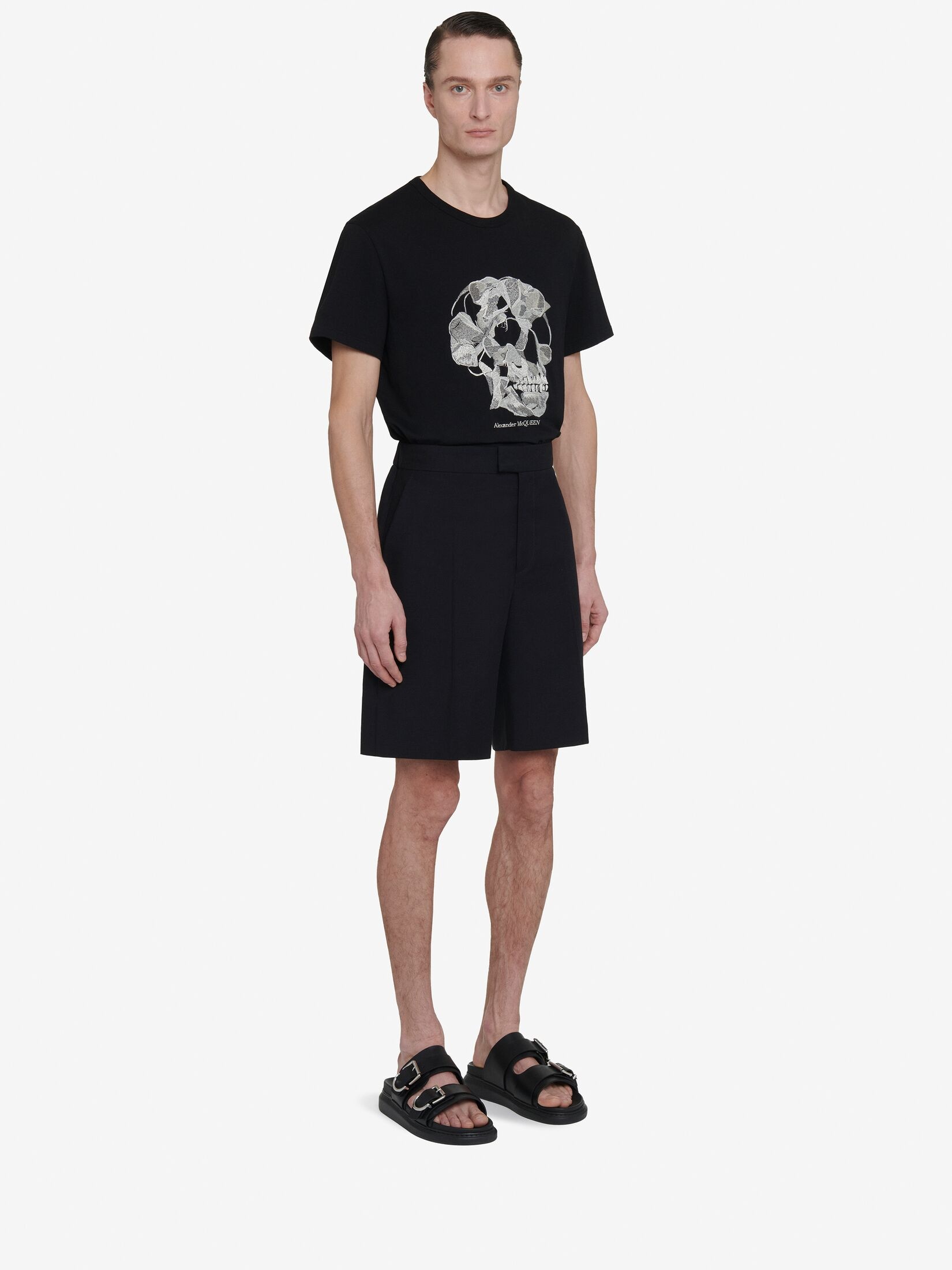 Men's Pressed Flower Skull T-shirt in Black - 3