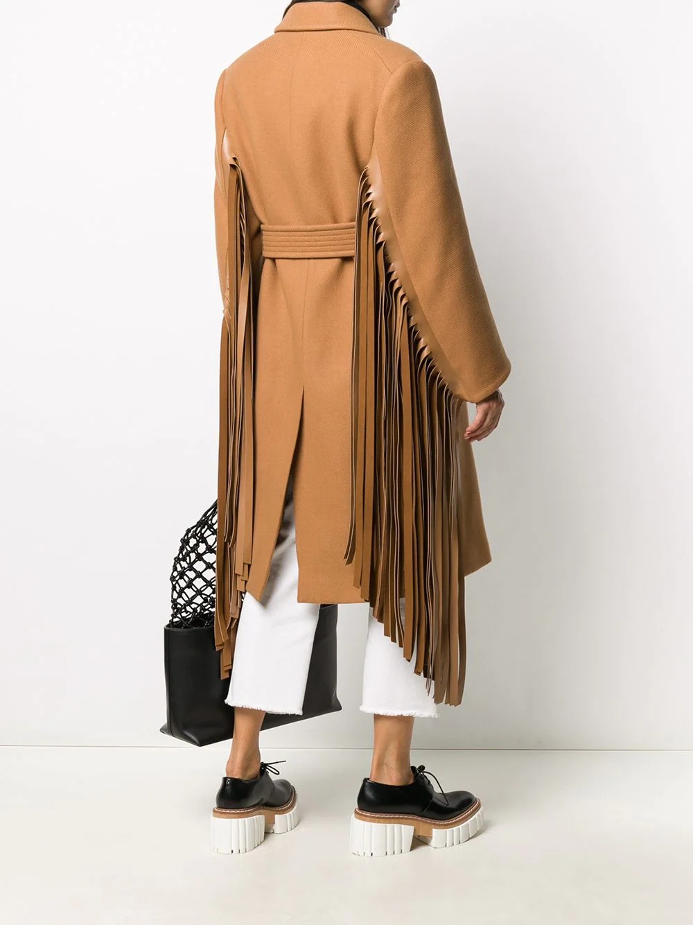 fringed-sleeve double-breasted wool coat - 2