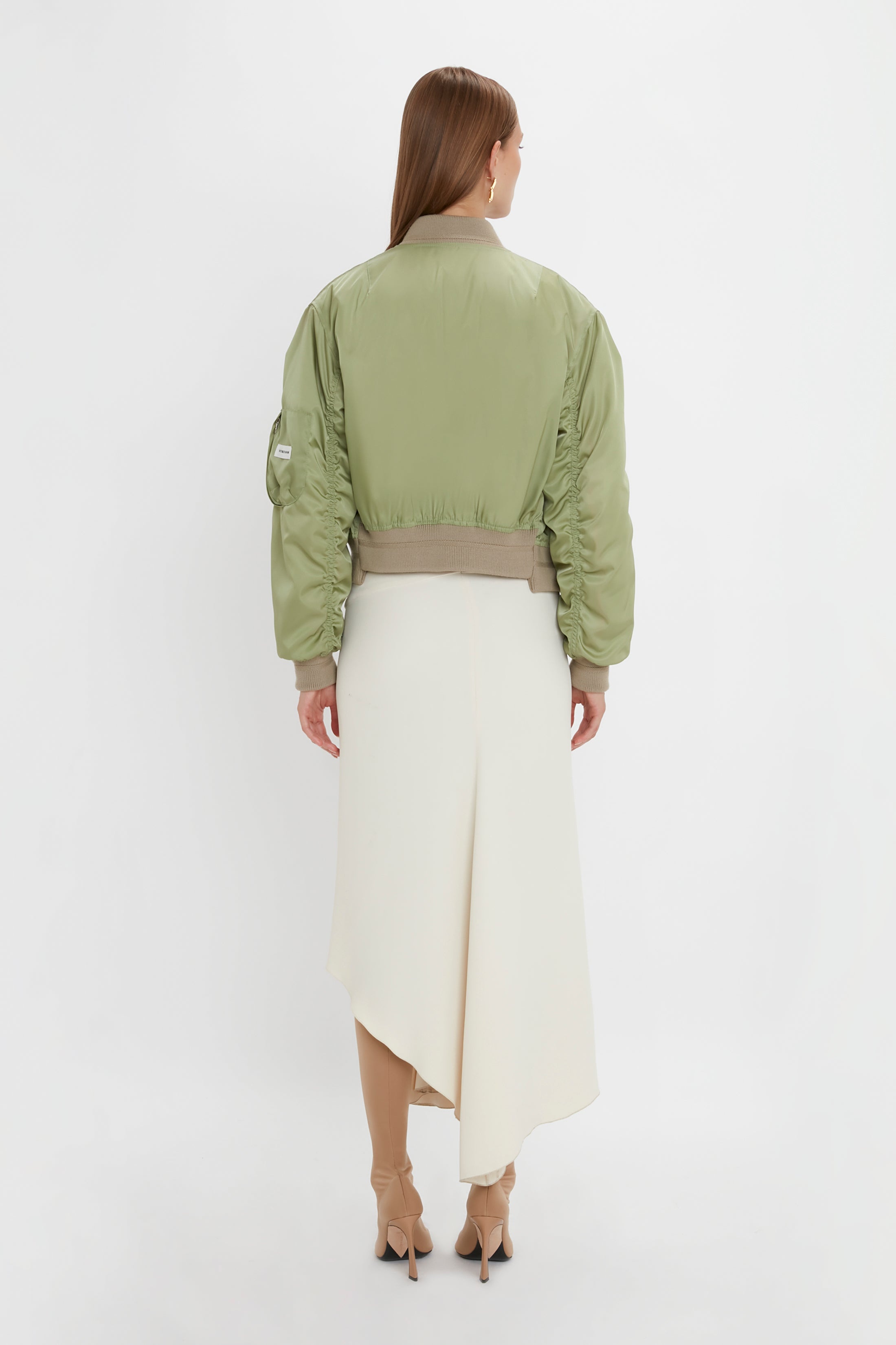 Cropped Bomber Jacket In Avocado - 4