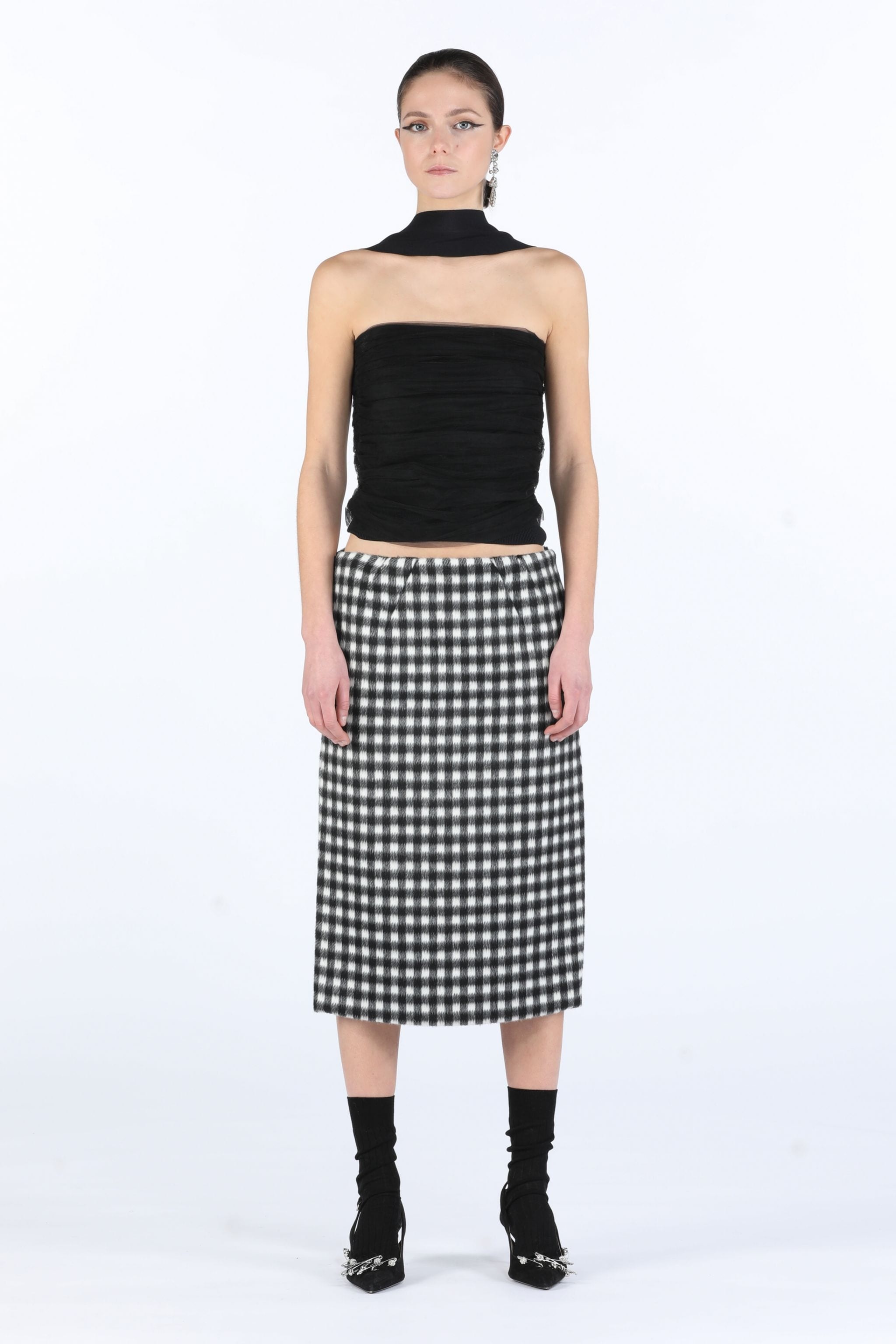 CHECKED PENCIL SKIRT - 4