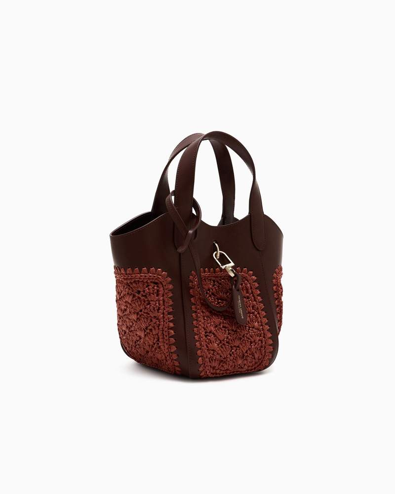 GIORGIO ARMANI SMALL HANDBAG IN LEATHER AND FAN-STITCH RAFFIA outlook
