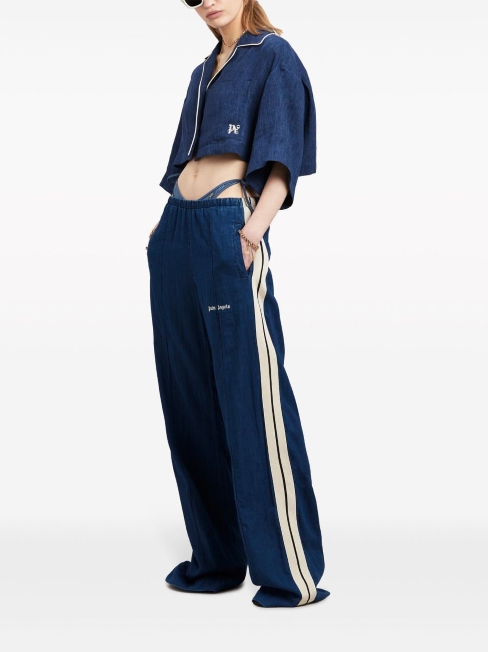 side-stripe chambray trousers - 2