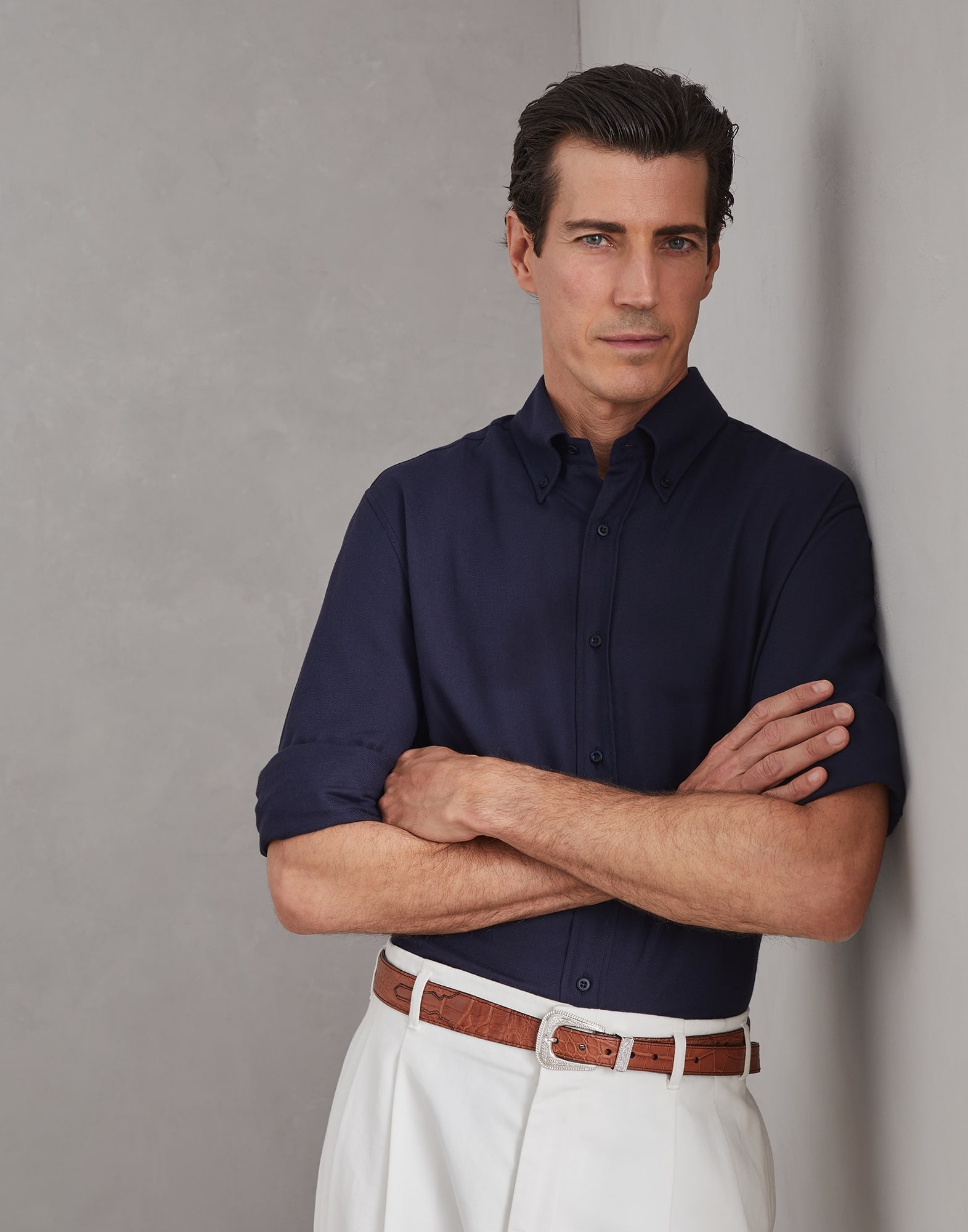 Cotton and cashmere twill basic fit shirt with button-down collar - 4