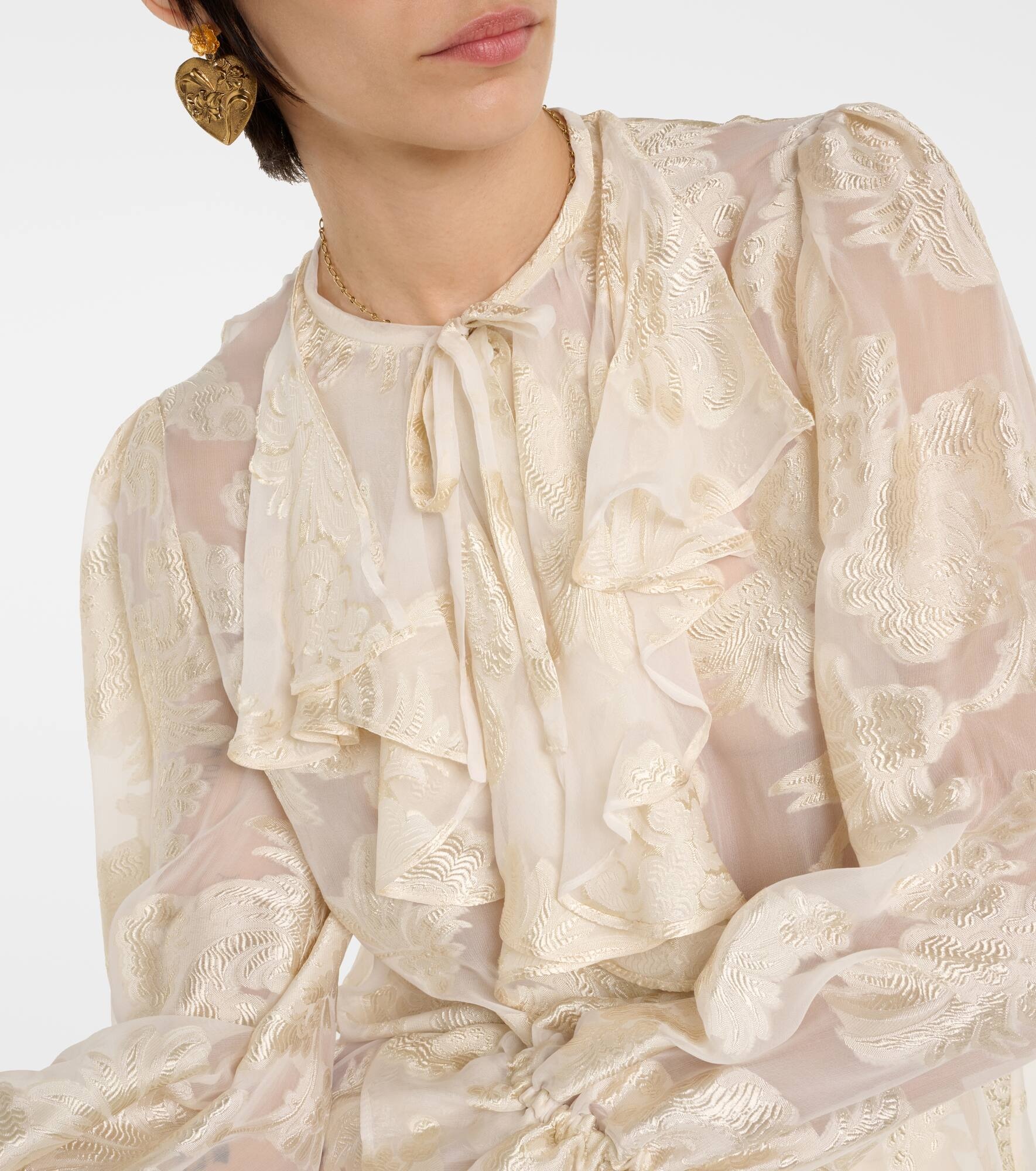 Ruffled floral silk-crepon blouse - 4