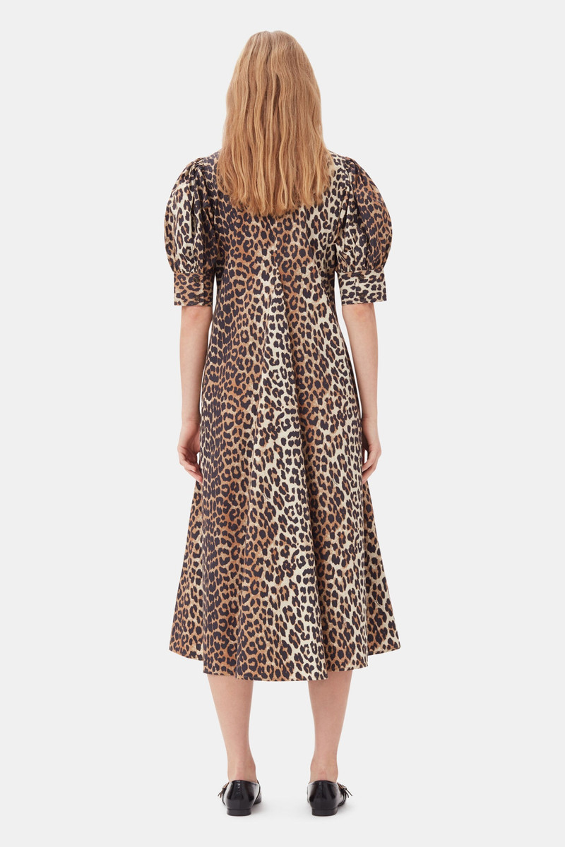 LEOPARD COTTON POPLIN V-NECK MAXI DRESS 5
