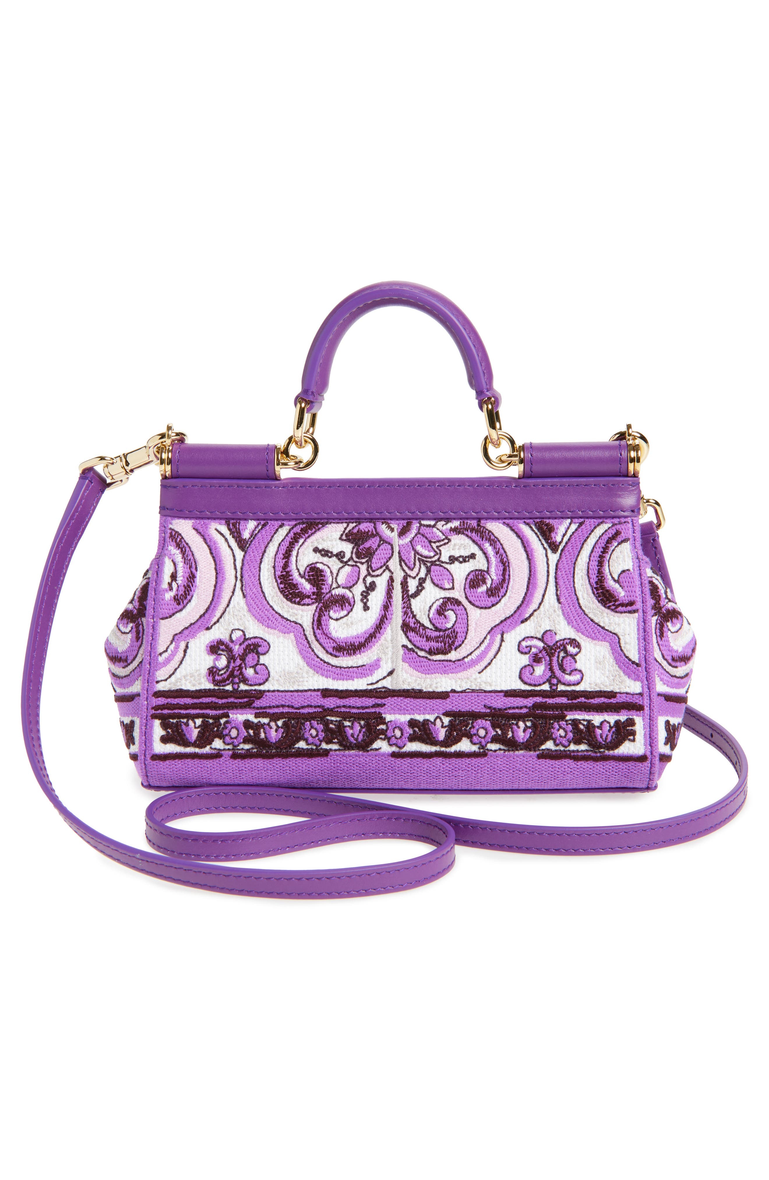 Dolce&Gabbana Small Sicily Majolica Embroidered Canvas Satchel in I03Tn Maiolica 3 Viola at Nordstro - 4