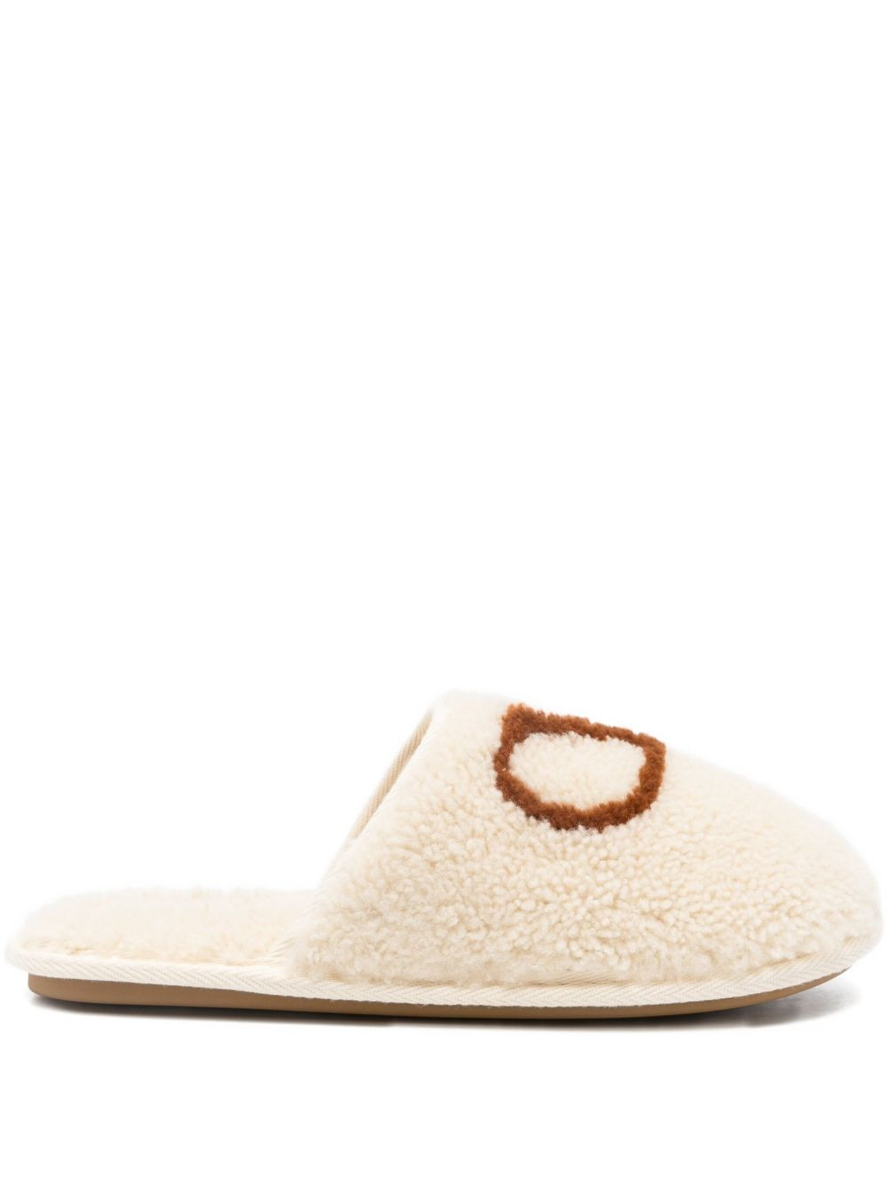 logo-embroidered shearling slippers - 1