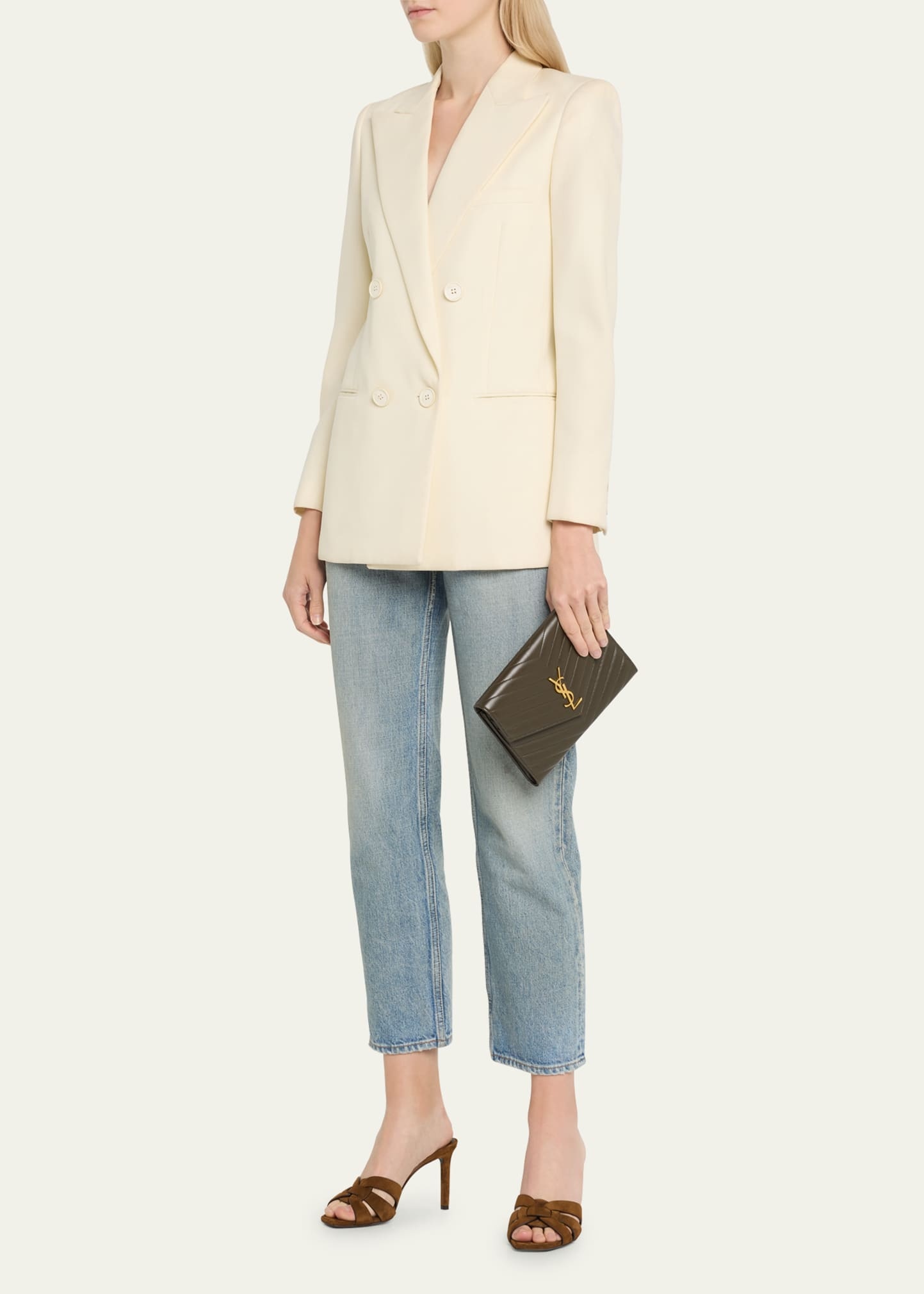 YSL Flap Quilted Leather Clutch Bag - 5