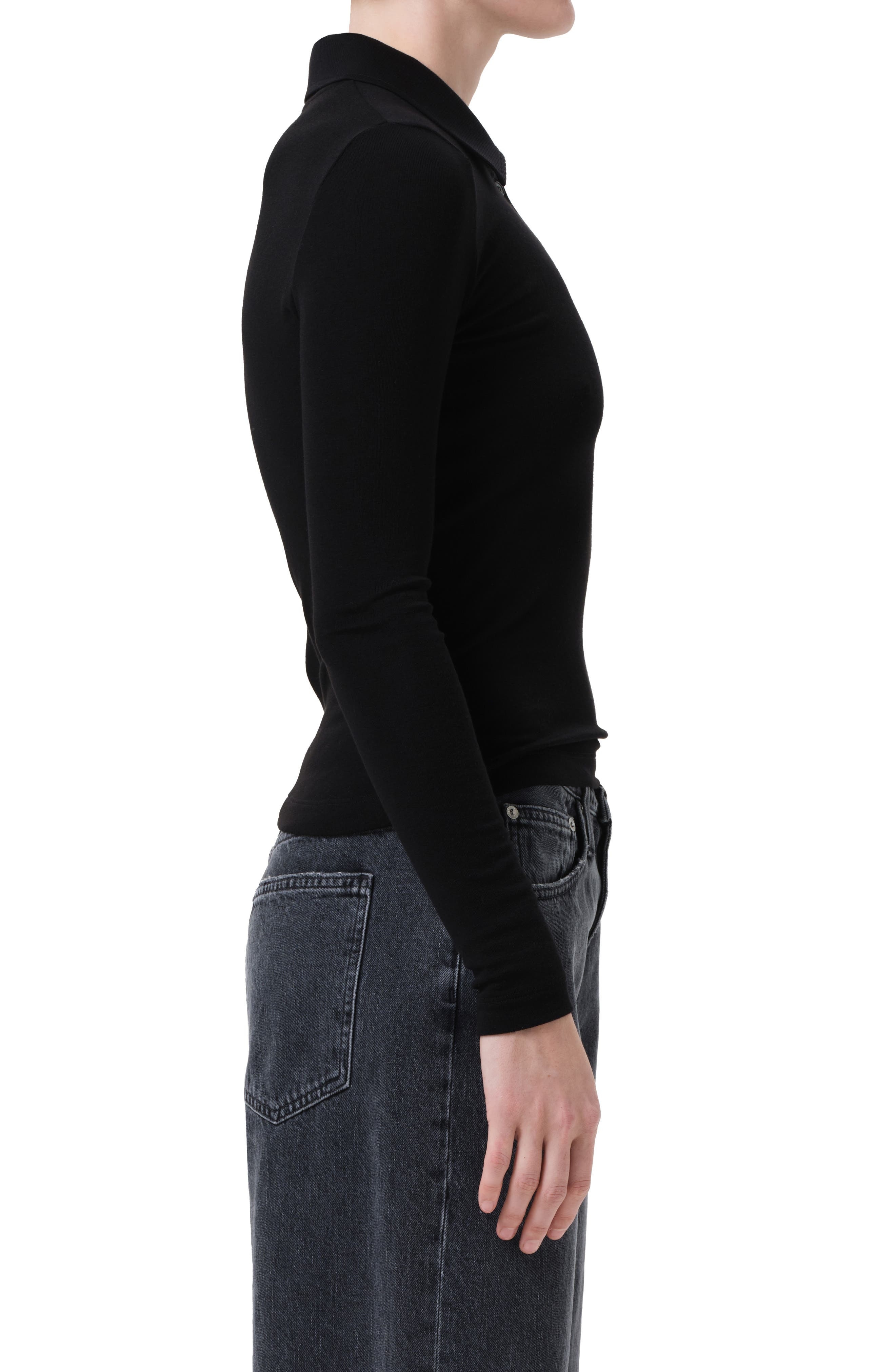 AGOLDE Amos Long Sleeve Polo Shirt in Black at Nordstrom - 3