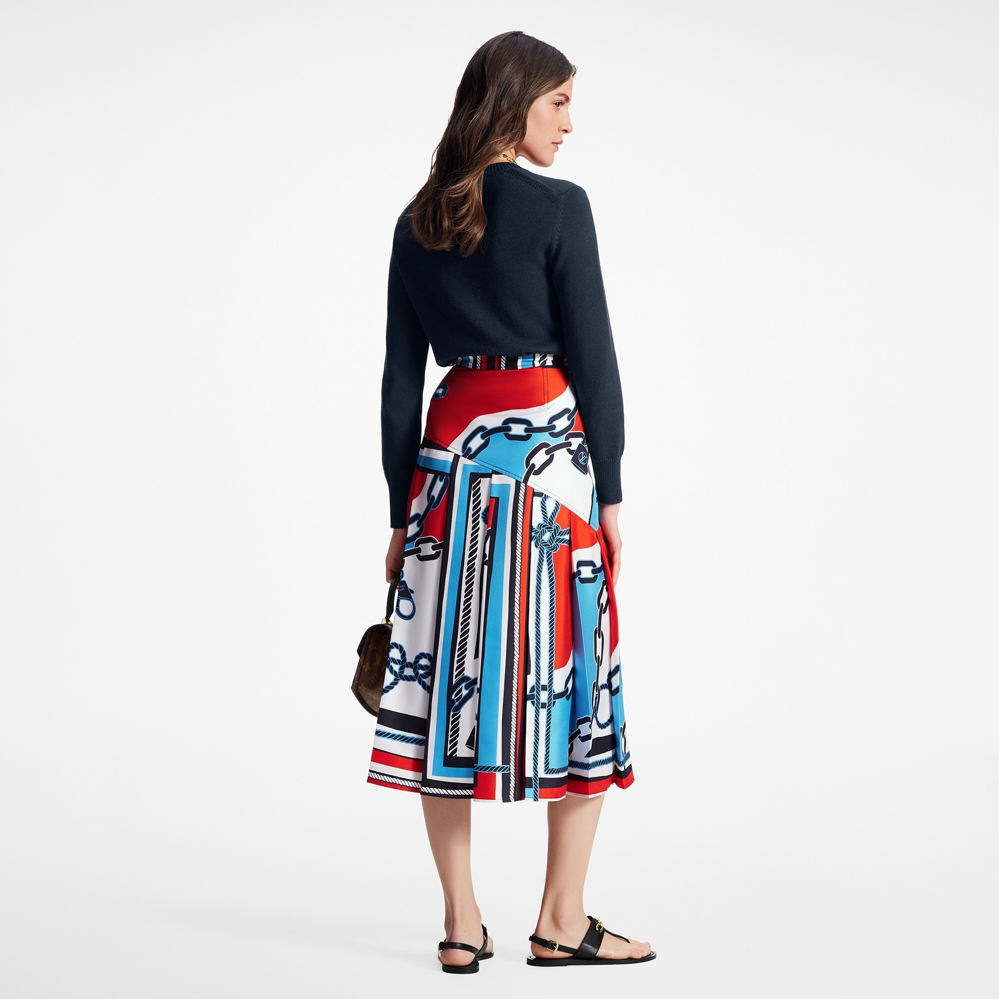 Nautical Print Asymmetrical Pleat Skirt - 3