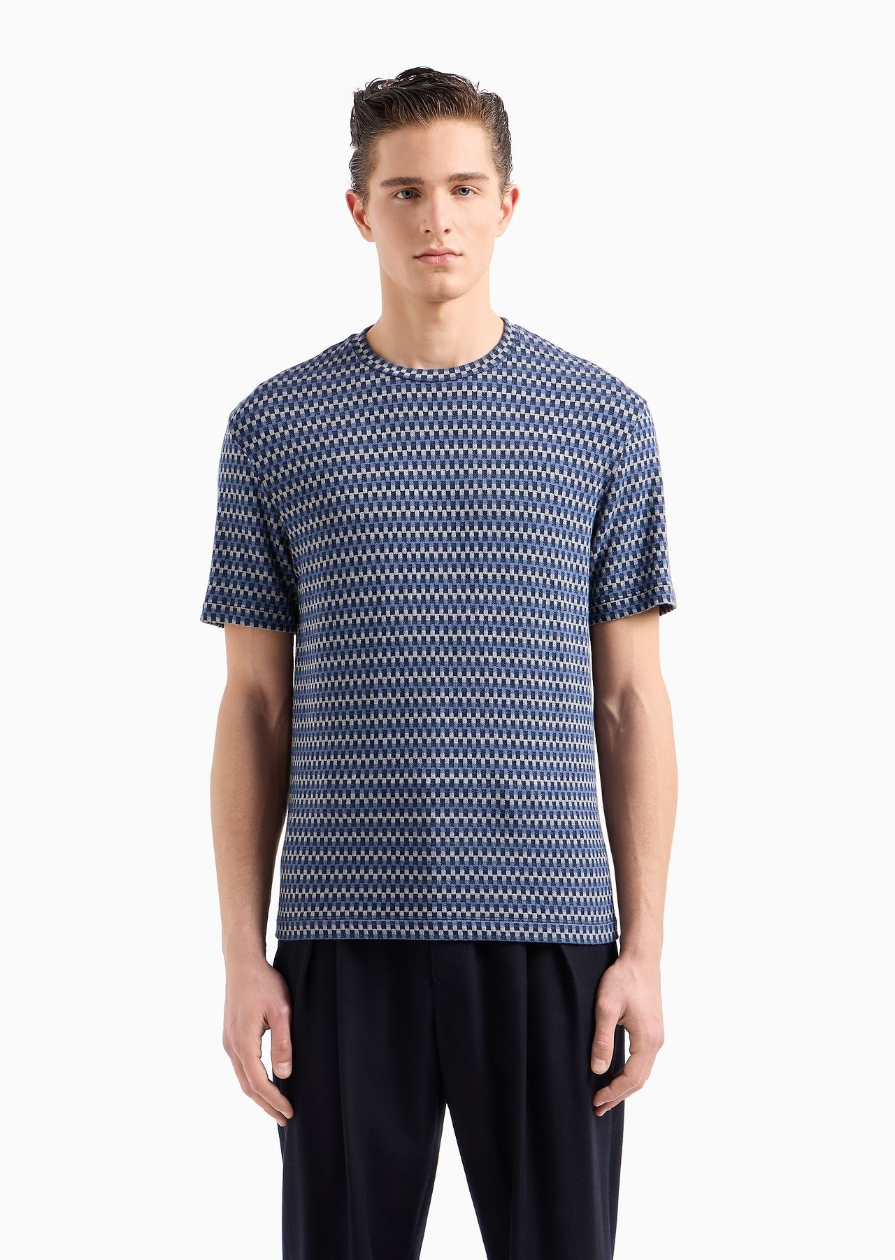 Stretch viscose jacquard jersey crew-neck T-shirt - 2
