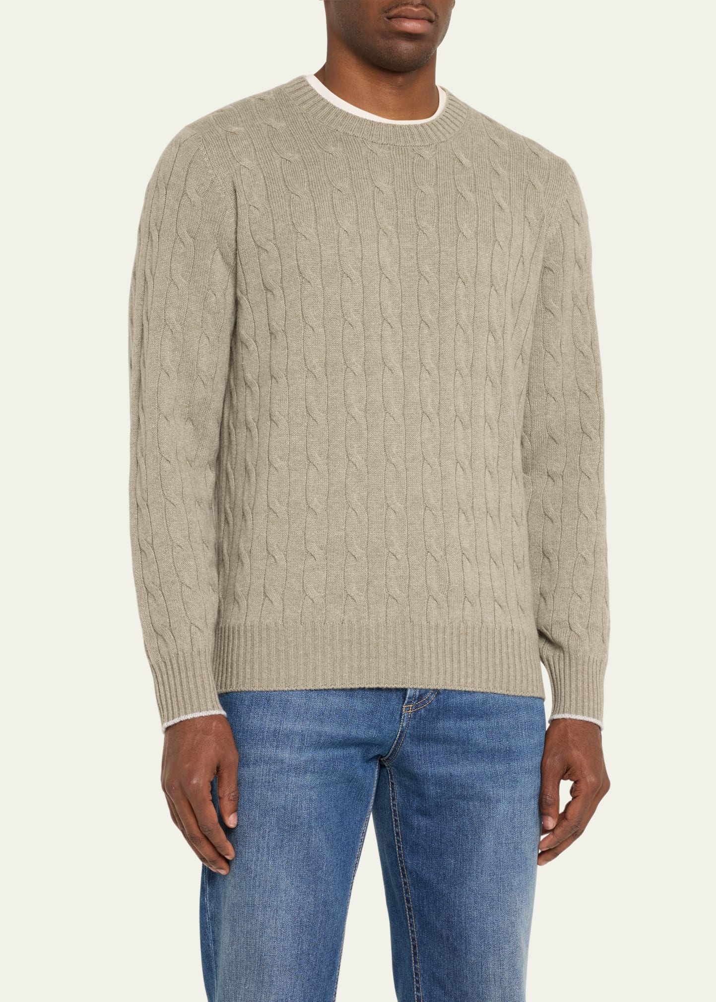 Men's Cashmere Cable Knit Crewneck Sweater - 4