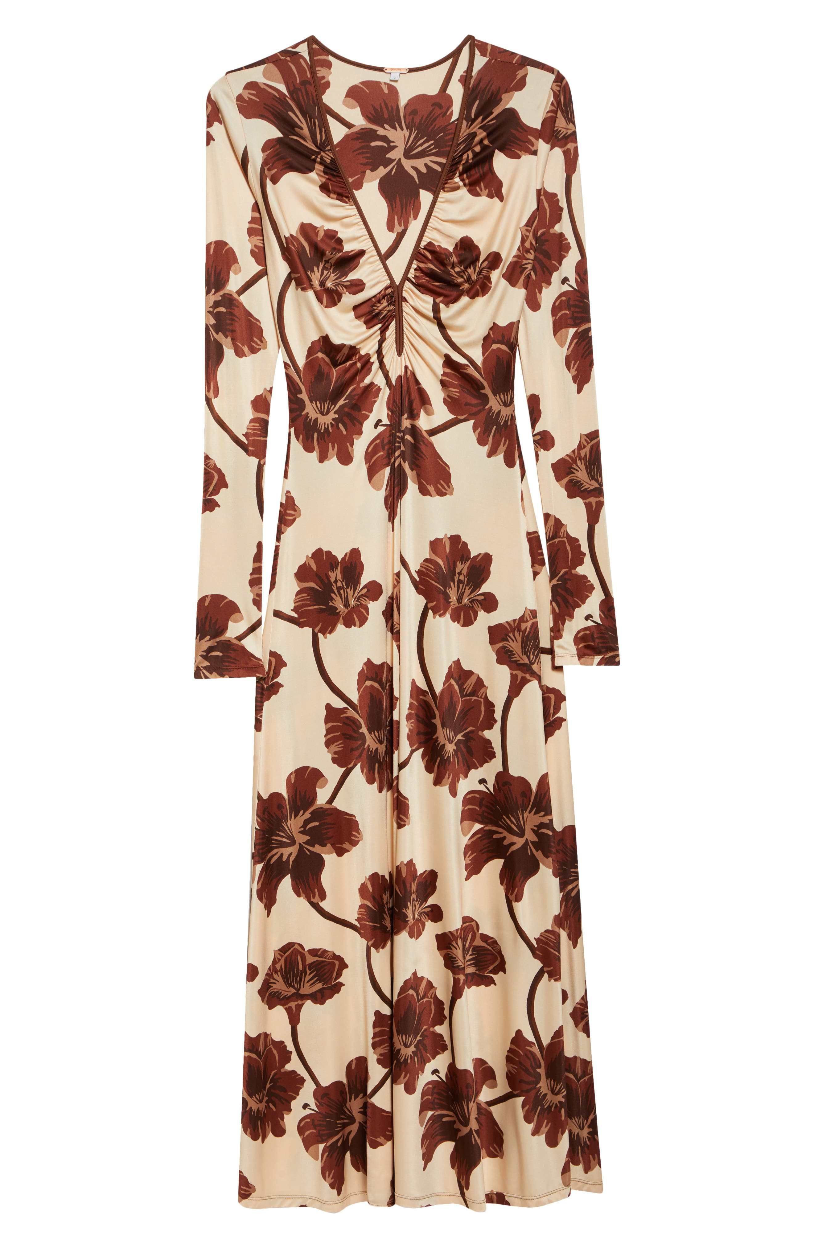 Johanna Ortiz Alma Bordada Floral Print Long Sleeve Jersey Dress in Ecru /Chocolate /Mocca at Nordst - 5
