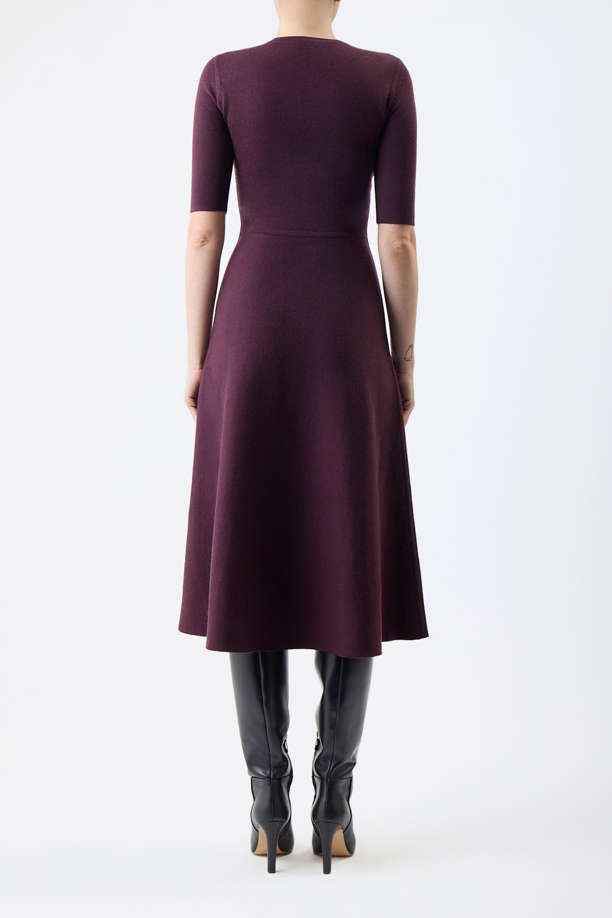 Seymore Knit Dress in Deep Bordeaux Cashmere Wool with Silk - 4