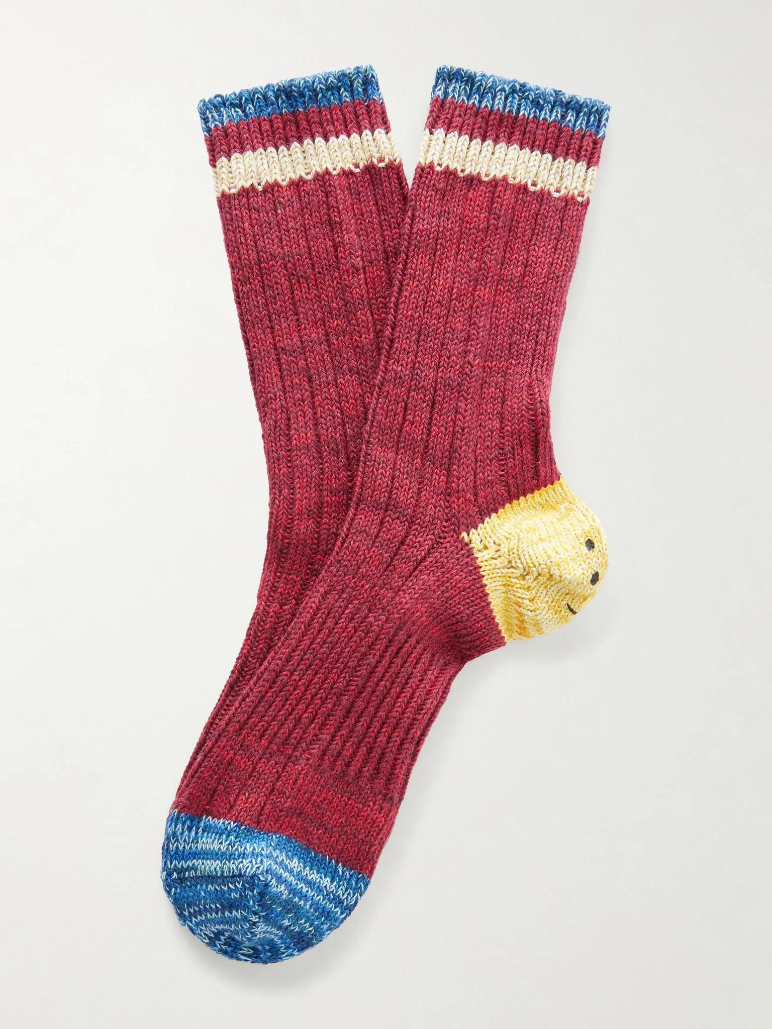 Ivy Rainbowy Happy Heel Cotton and Hemp-Blend Socks Red - 1