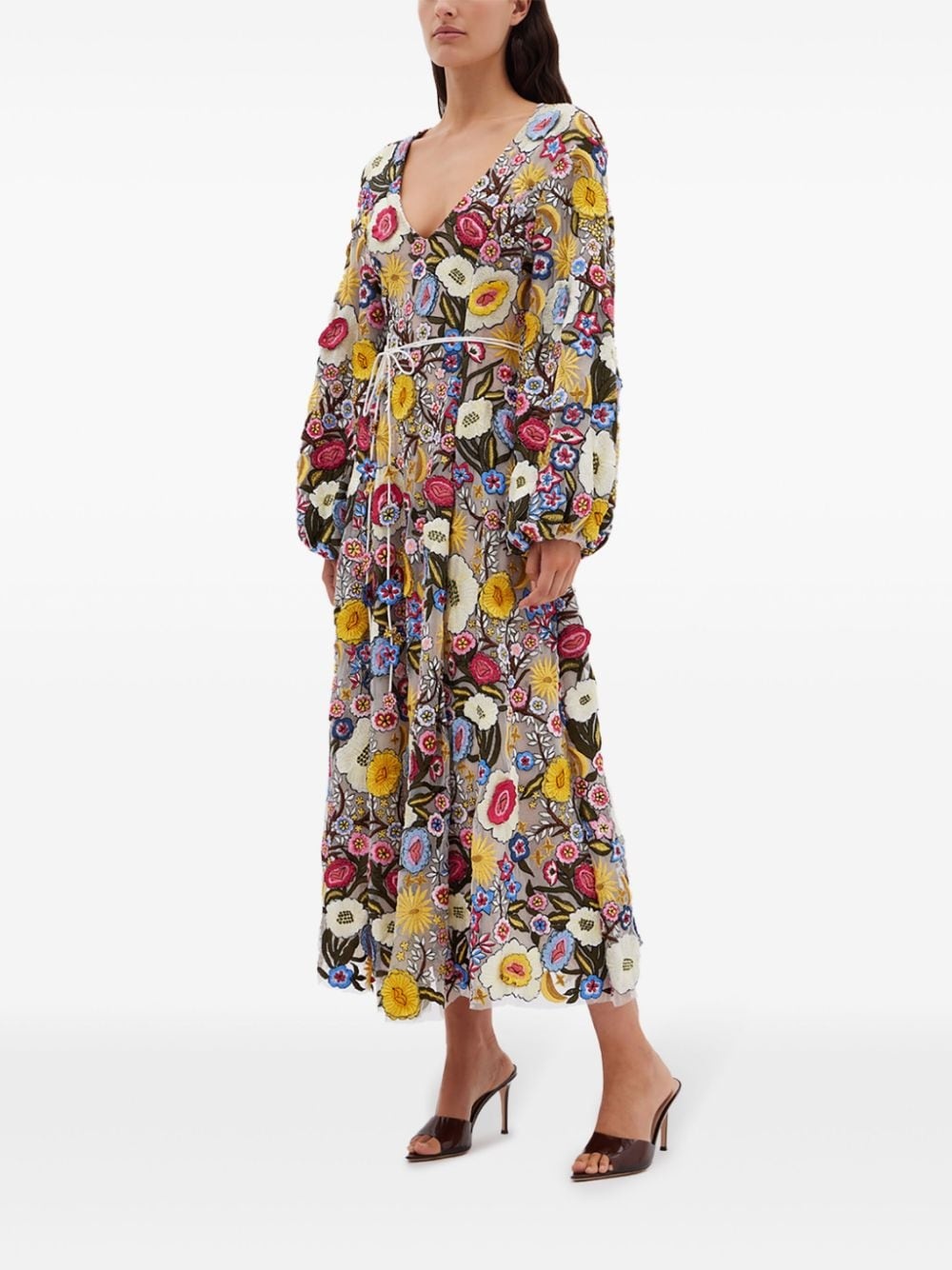 Lyra floral-embroidery midi dress - 3