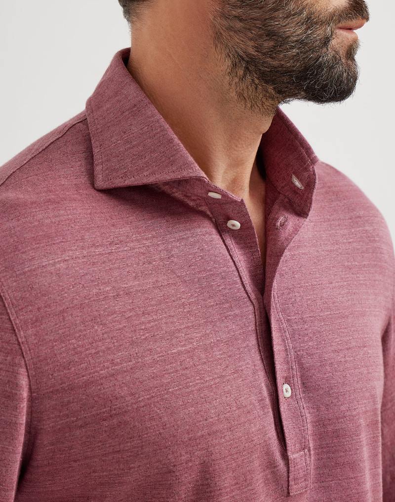 Linen and cotton mélange jersey long sleeve polo with shirt-style collar 4