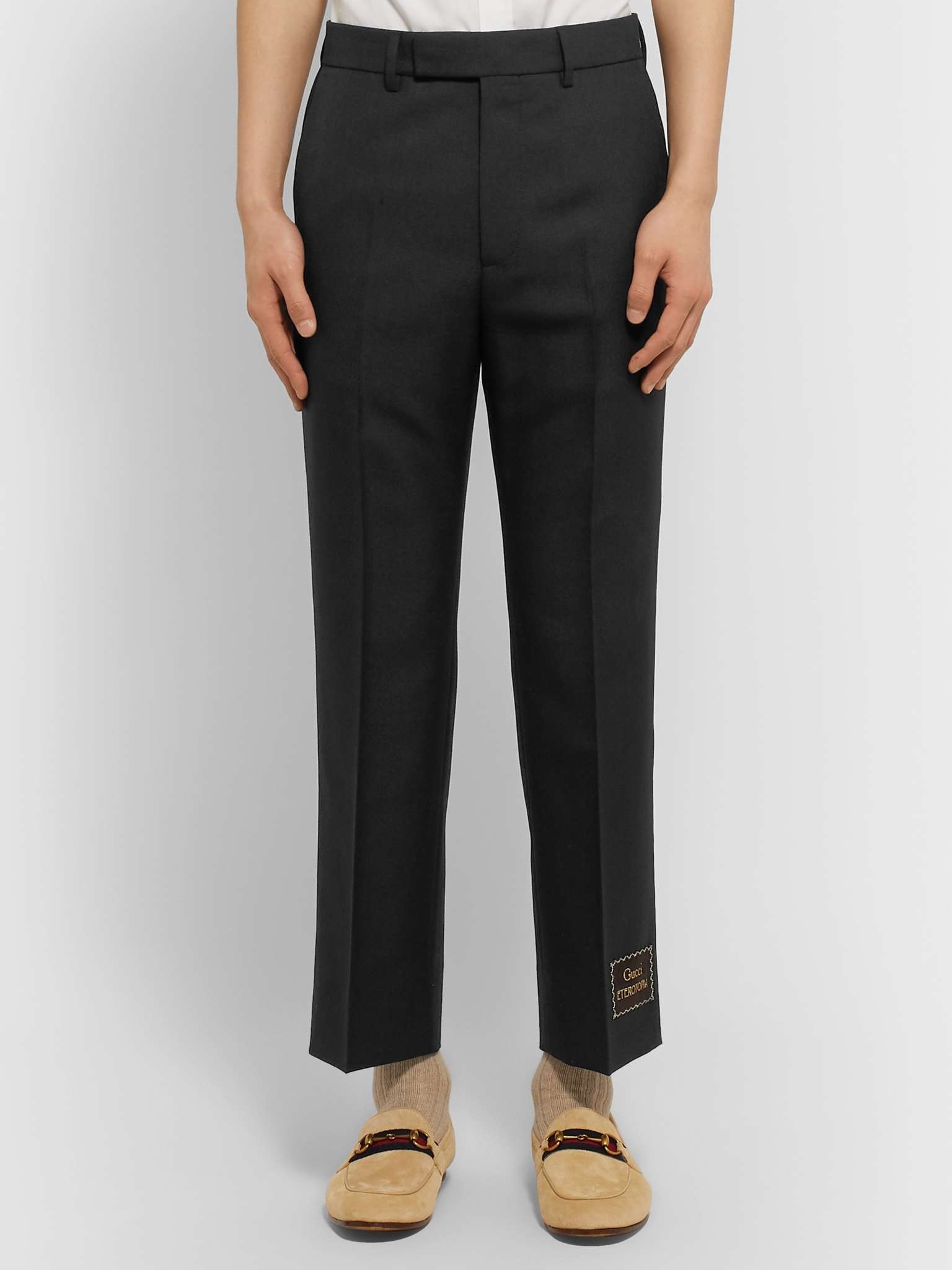 Cropped Flared Logo-Appliquéd Wool and Mohair-Blend Trousers - 3